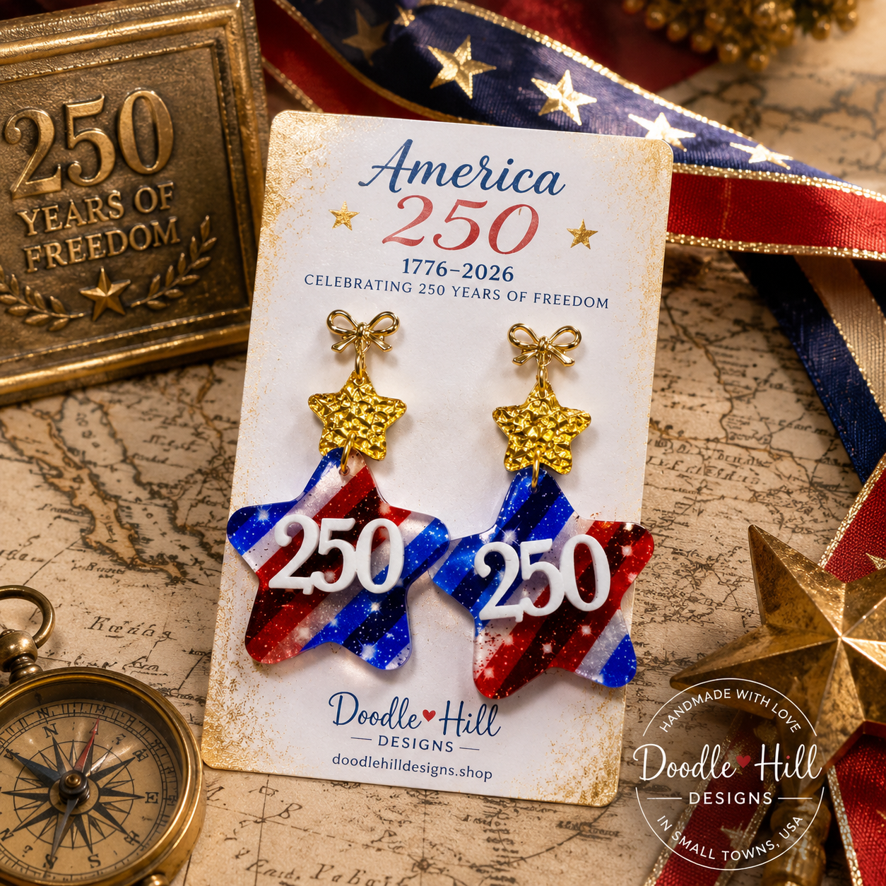 America 250 Commemorative Earrings | 250th Anniversary Patriotic Statement Earrings | Limited Edition 2026 Collection