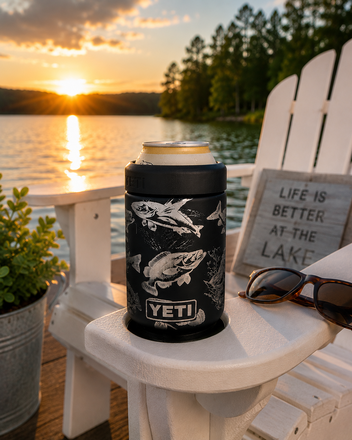 Fishing theme Yeti Colster | Laser Engraved Fish Koozie | Skinny Can Holder or 12 oz Can Cooler | Fisherman Gift | Lake Life Drink Holder