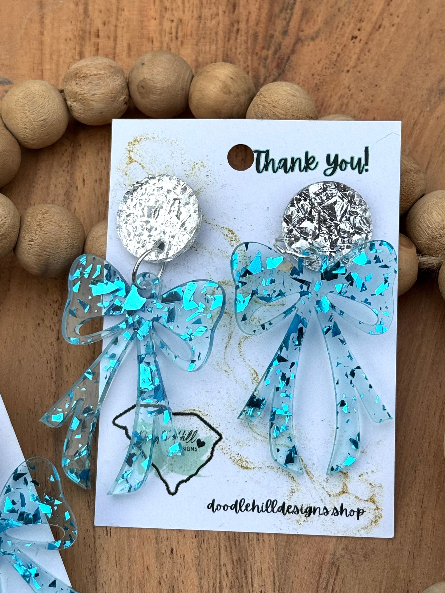 Glitter Flake Coquette Bow Earrings – Lightweight Acrylic Statement Jewelry with Gold or silver Textured Post