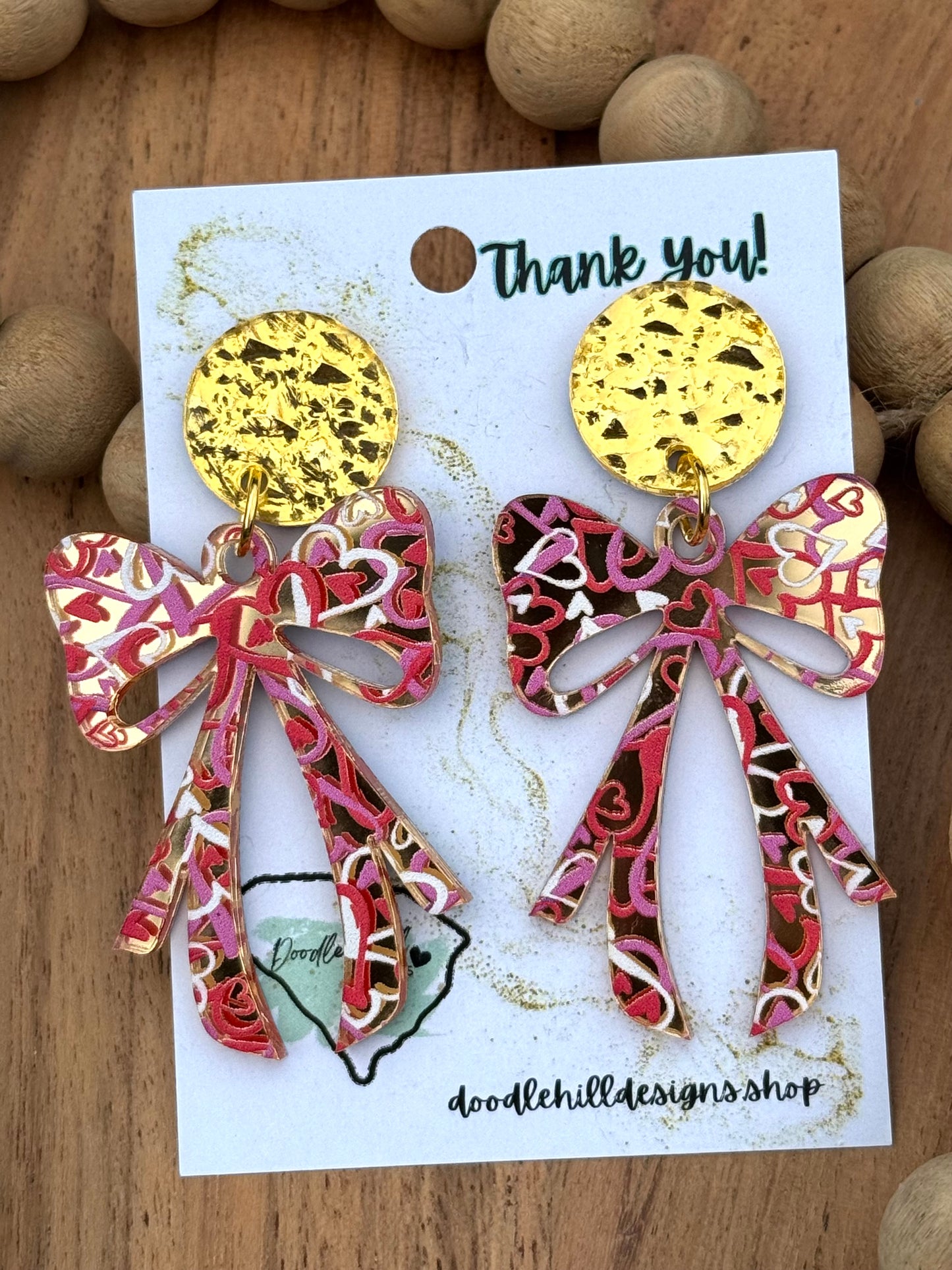 Coquette Bow Earrings – Lightweight Acrylic Statement Jewelry with Gold Textured Post, Valentines Day