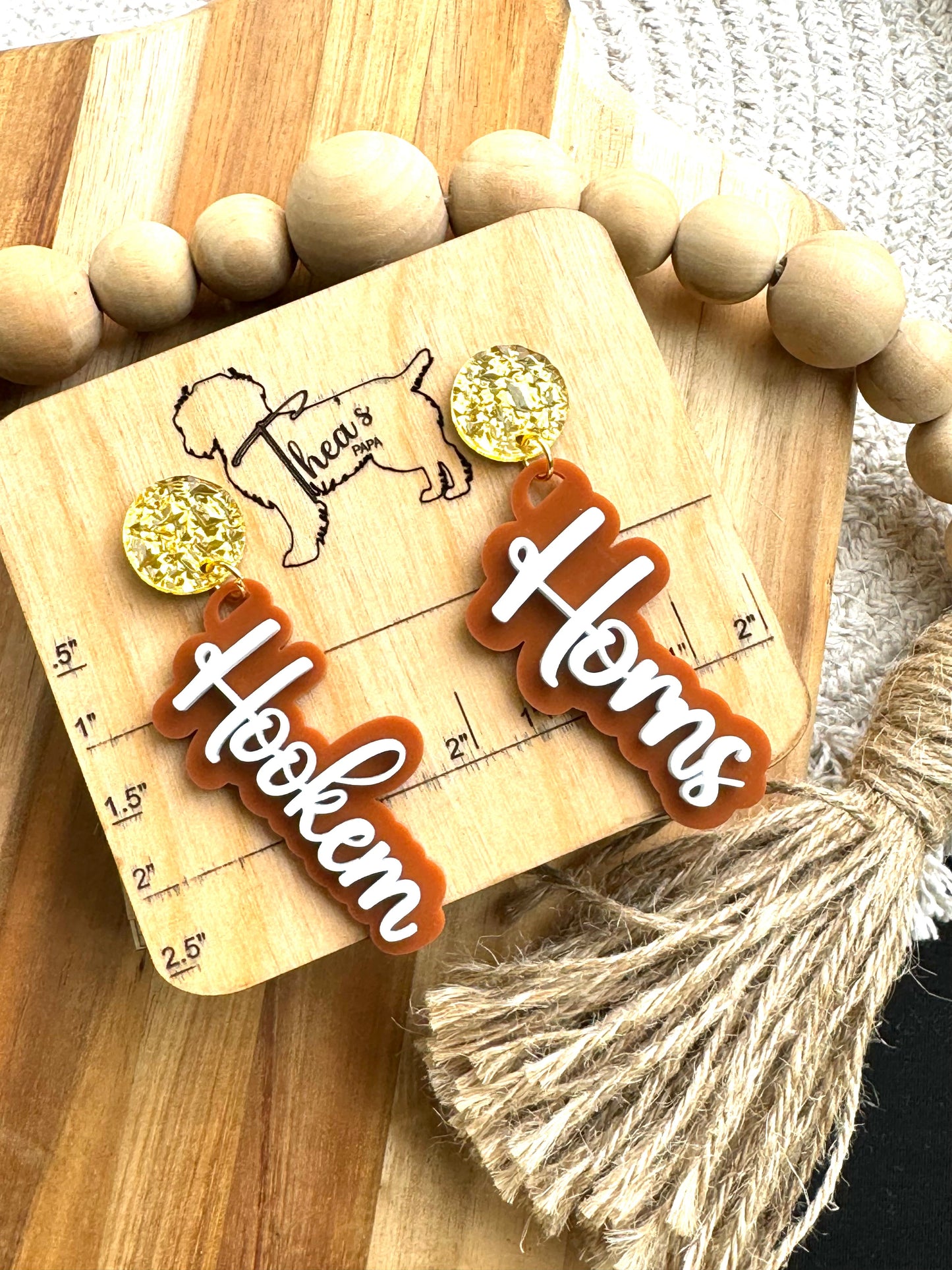 Game day statement earrings| University of Texas| Hook um horns| Longhorns| UT life - Burnt Orange / Silver
