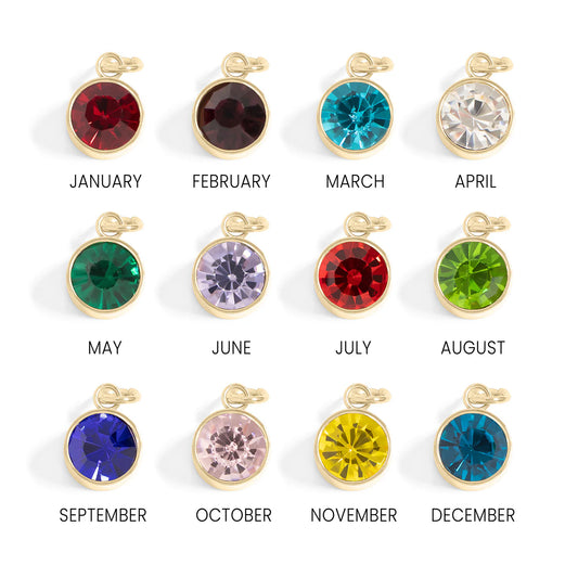 18K Gold PVD Stainless Steel Round Birthstone Charm 8mm