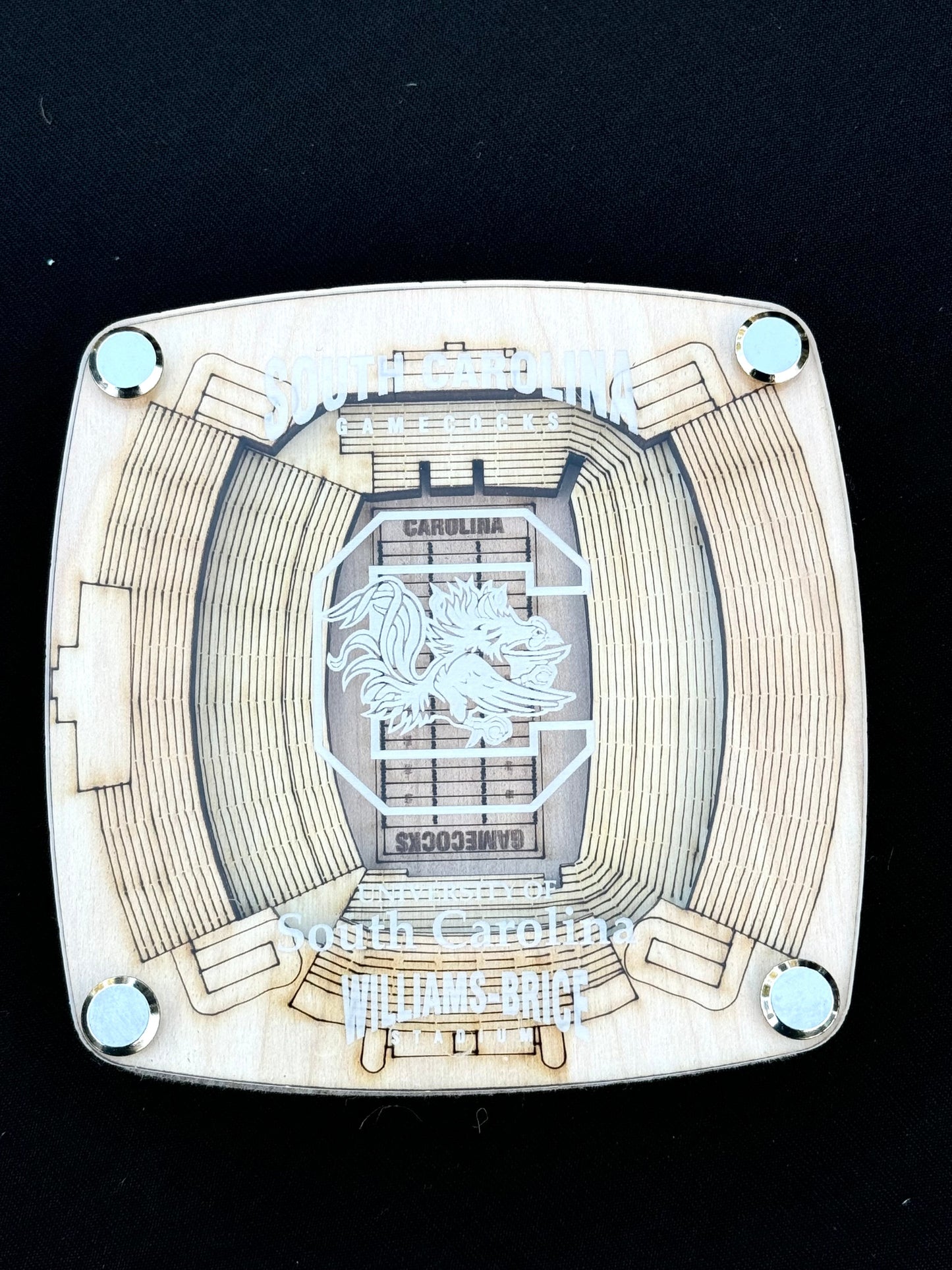 3D Stadium Coaster - Custom SC College - Laser-Cut Birch Wood & Acrylic - Perfect Gift for Sports Fans & Man Cave Decor