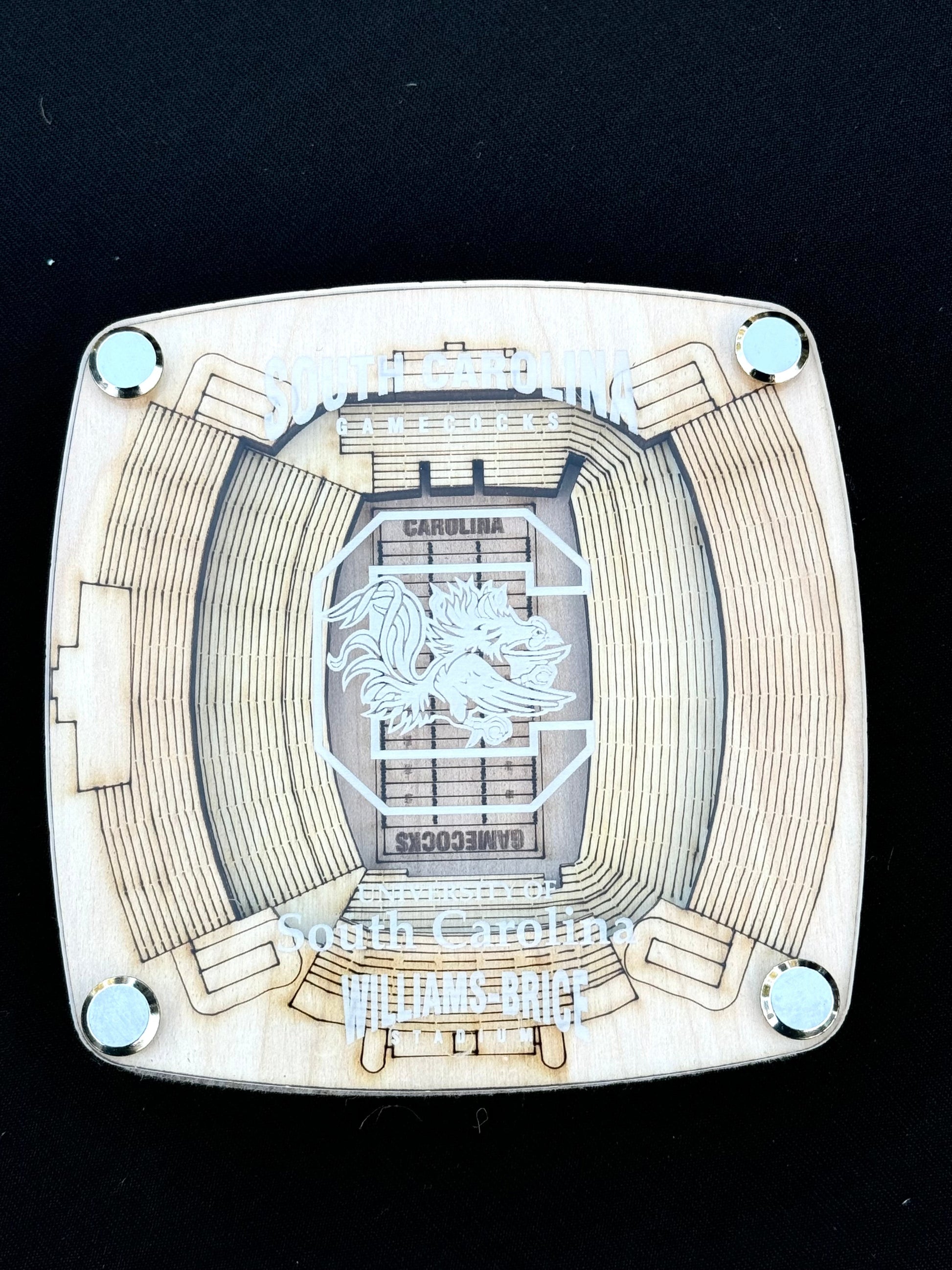 3D Stadium Coaster - Custom SC College - Laser-Cut Birch Wood & Acrylic - Perfect Gift for Sports Fans & Man Cave Decor