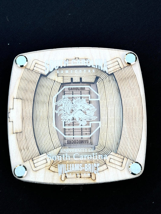 3D Stadium Coaster - Custom SC College - Laser-Cut Birch Wood & Acrylic - Perfect Gift for Sports Fans & Man Cave Decor