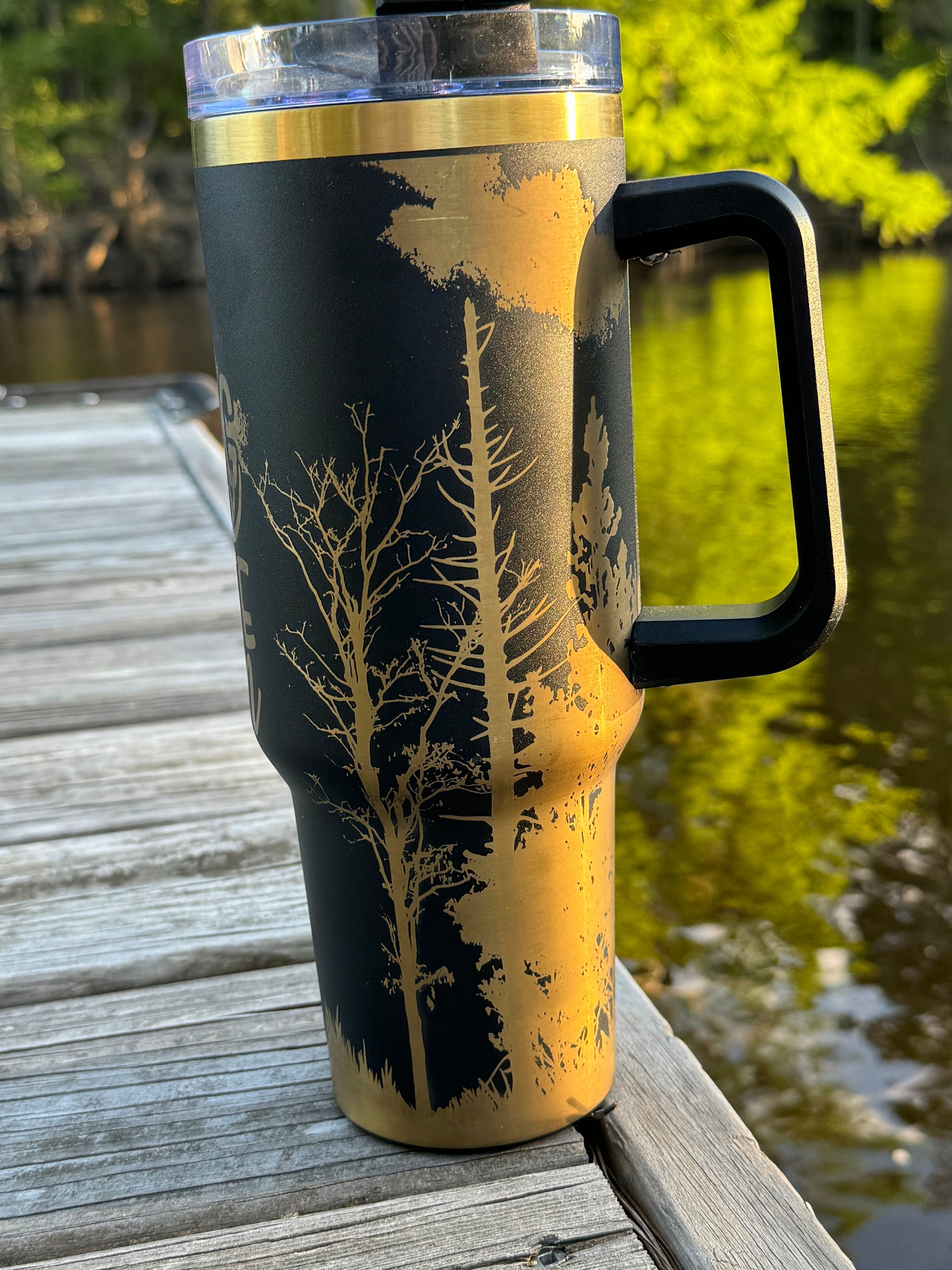 40 oz Stainless Steel Tumbler - Deer hunting Scene | Laser Engraved Wildlife Design | Hot & Cold Drink Insulation
