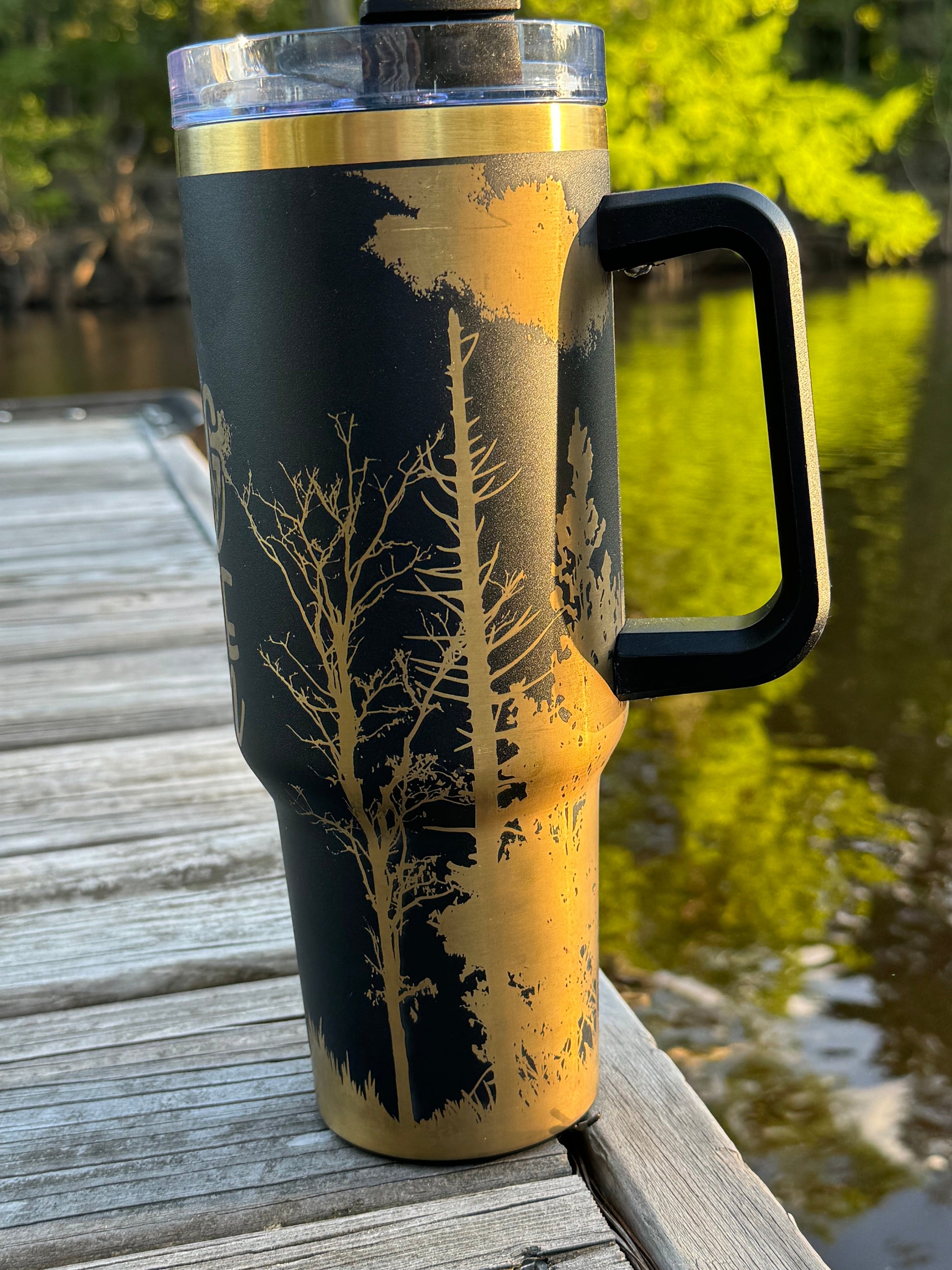 40 oz Stainless Steel Tumbler - Deer hunting Scene | Laser Engraved Wildlife Design | Hot & Cold Drink Insulation