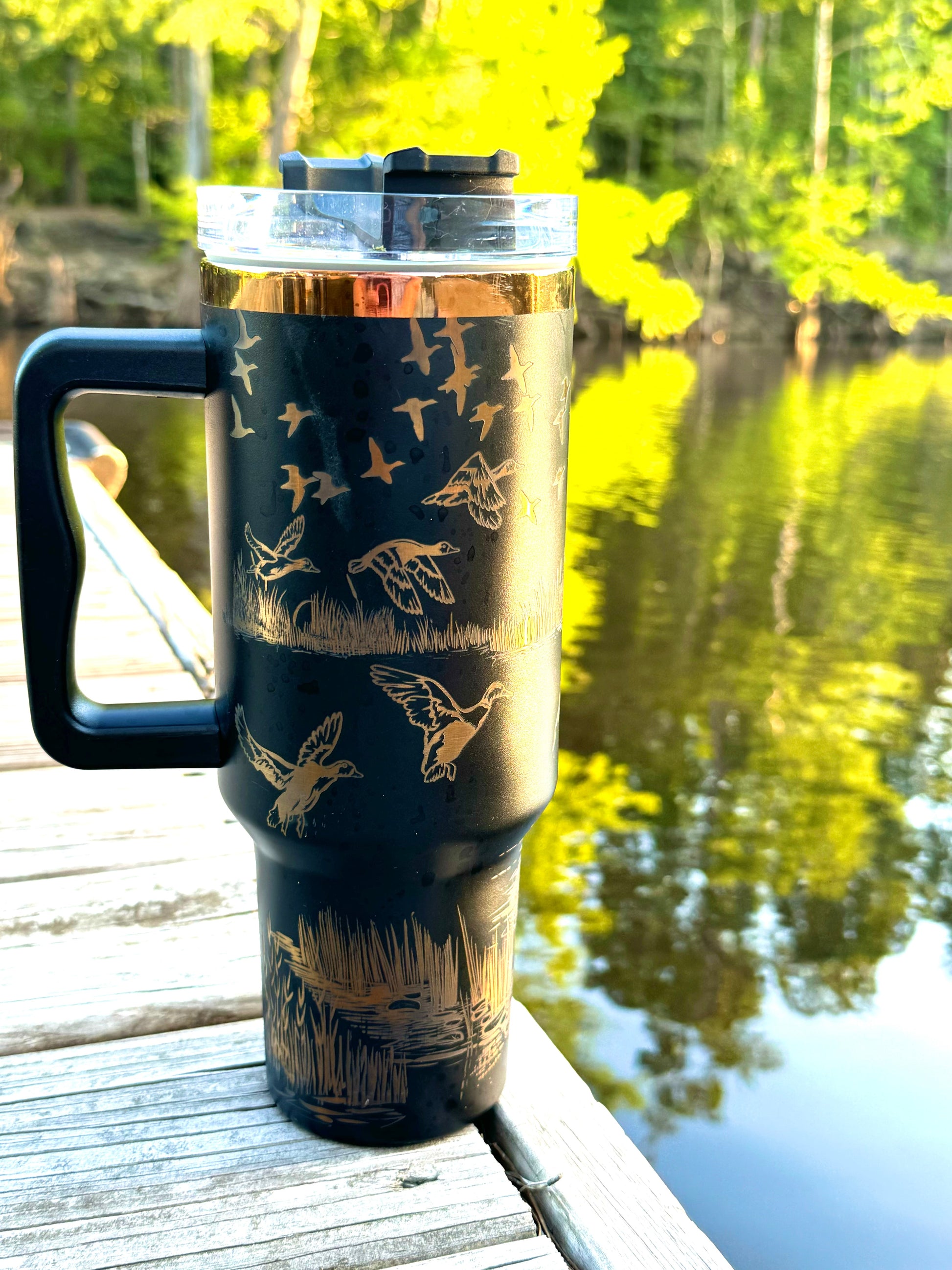 40 oz Stainless Steel Tumbler - Duck Hunting Scene | Laser Engraved Wildlife Design | Hot & Cold Drink Insulation