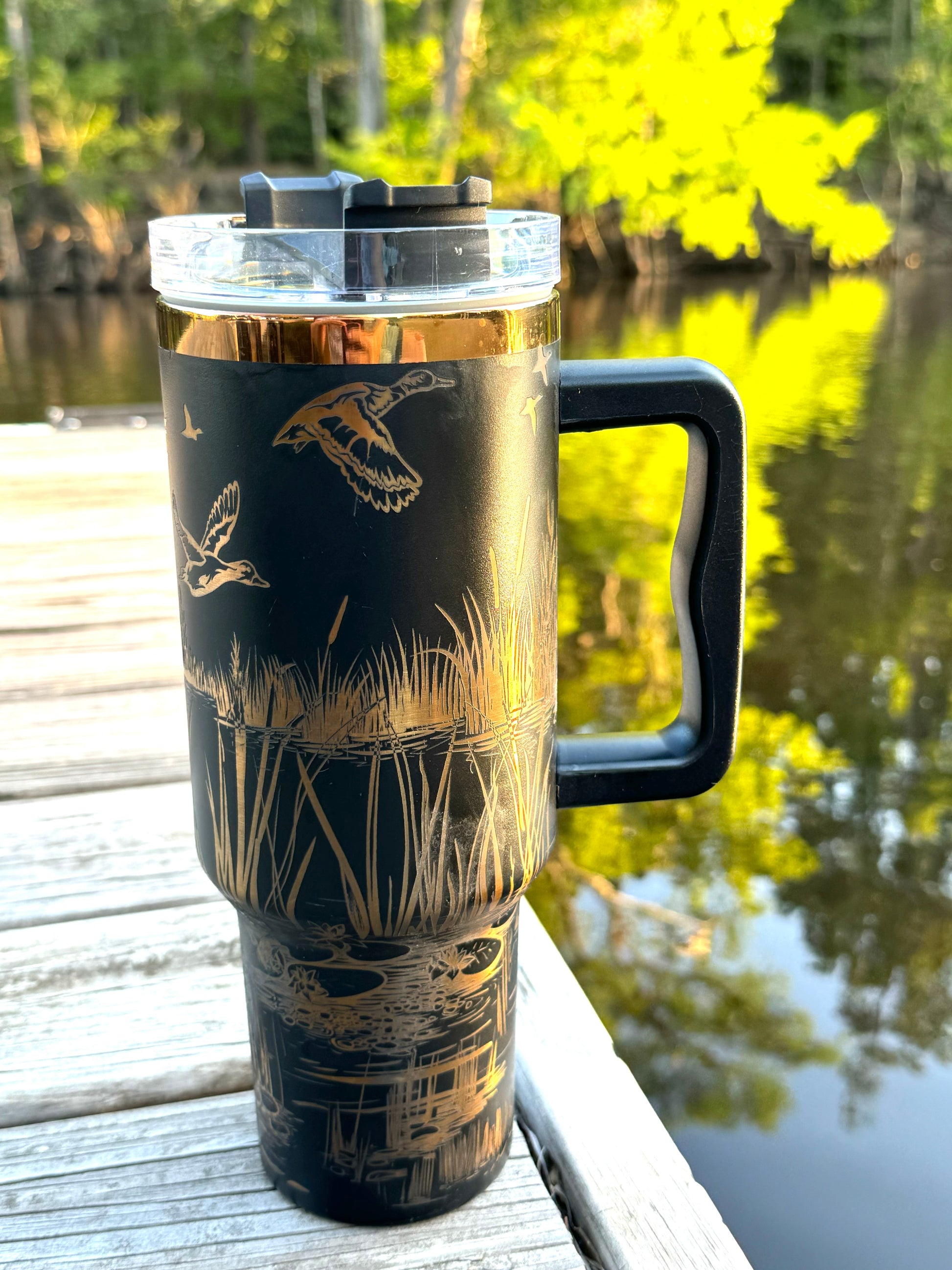 40 oz Stainless Steel Tumbler - Duck Hunting Scene | Laser Engraved Wildlife Design | Hot & Cold Drink Insulation