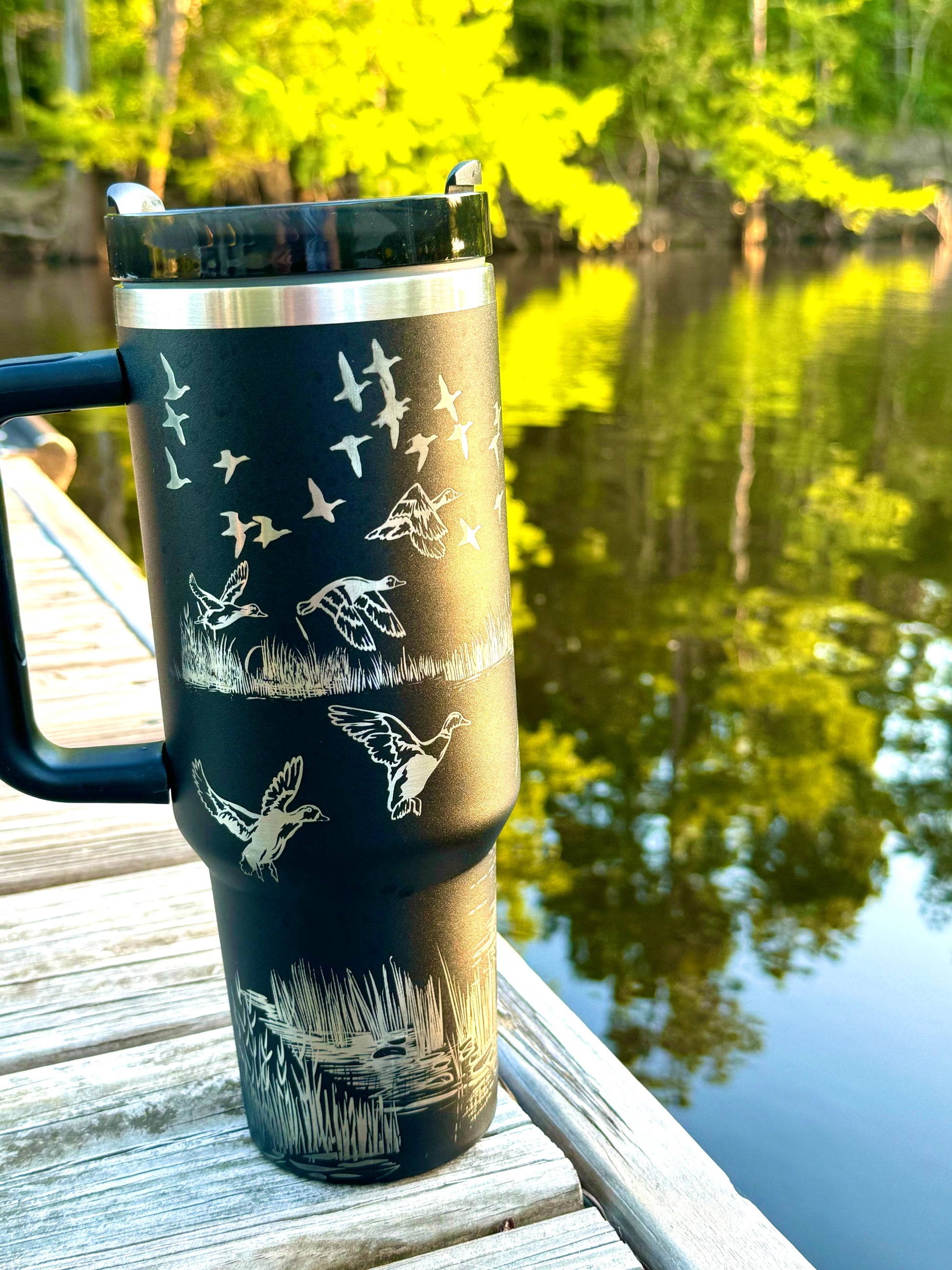 40 oz Stainless Steel Tumbler - Duck Hunting Scene | Laser Engraved Wildlife Design | Hot & Cold Drink Insulation