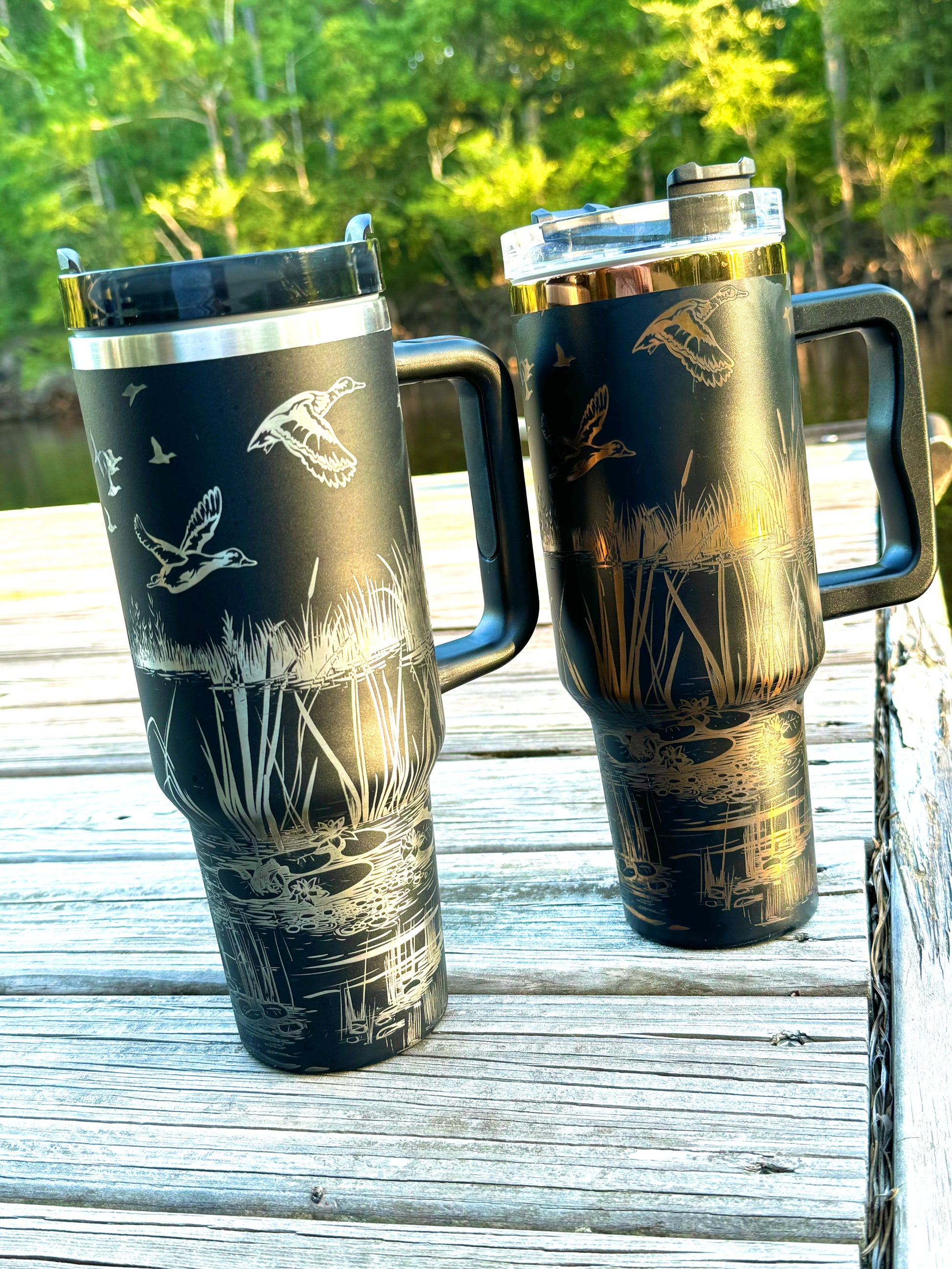 40 oz Stainless Steel Tumbler - Duck Hunting Scene | Laser Engraved Wildlife Design | Hot & Cold Drink Insulation