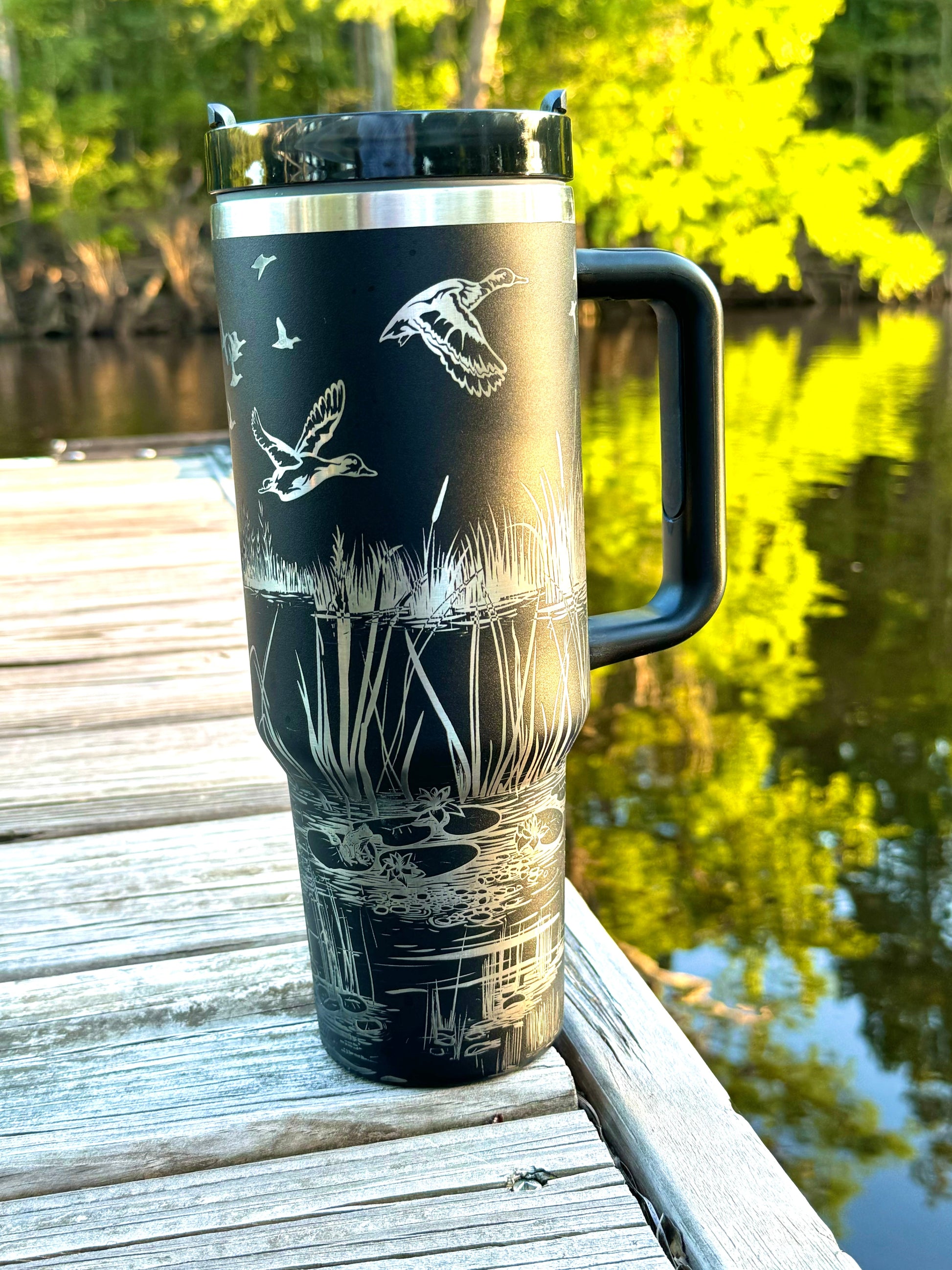 40 oz Stainless Steel Tumbler - Duck Hunting Scene | Laser Engraved Wildlife Design | Hot & Cold Drink Insulation