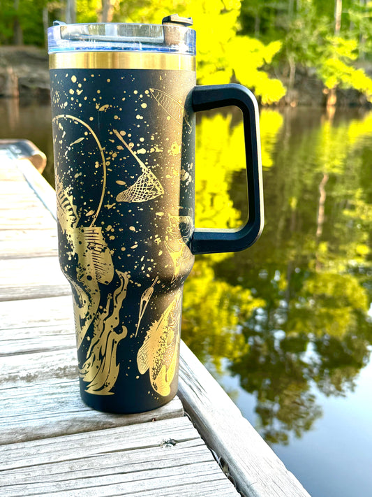 40 oz Stainless Steel Tumbler - Fishing Scene | Laser Engraved Wildlife Design | Hot & Cold Drink Insulation | Durable