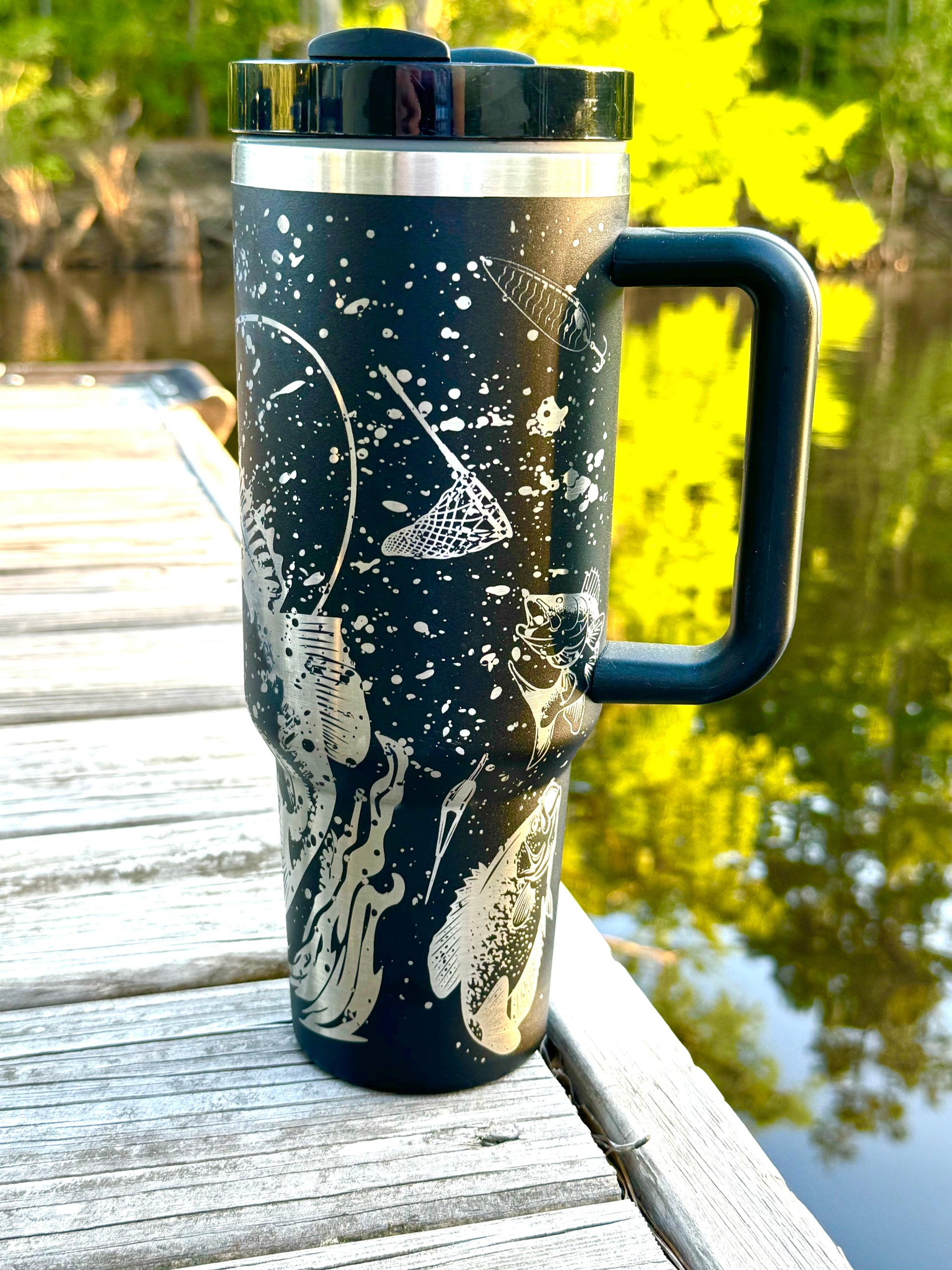 40 oz Stainless Steel Tumbler - Fishing Scene | Laser Engraved Wildlife Design | Hot & Cold Drink Insulation | Durable