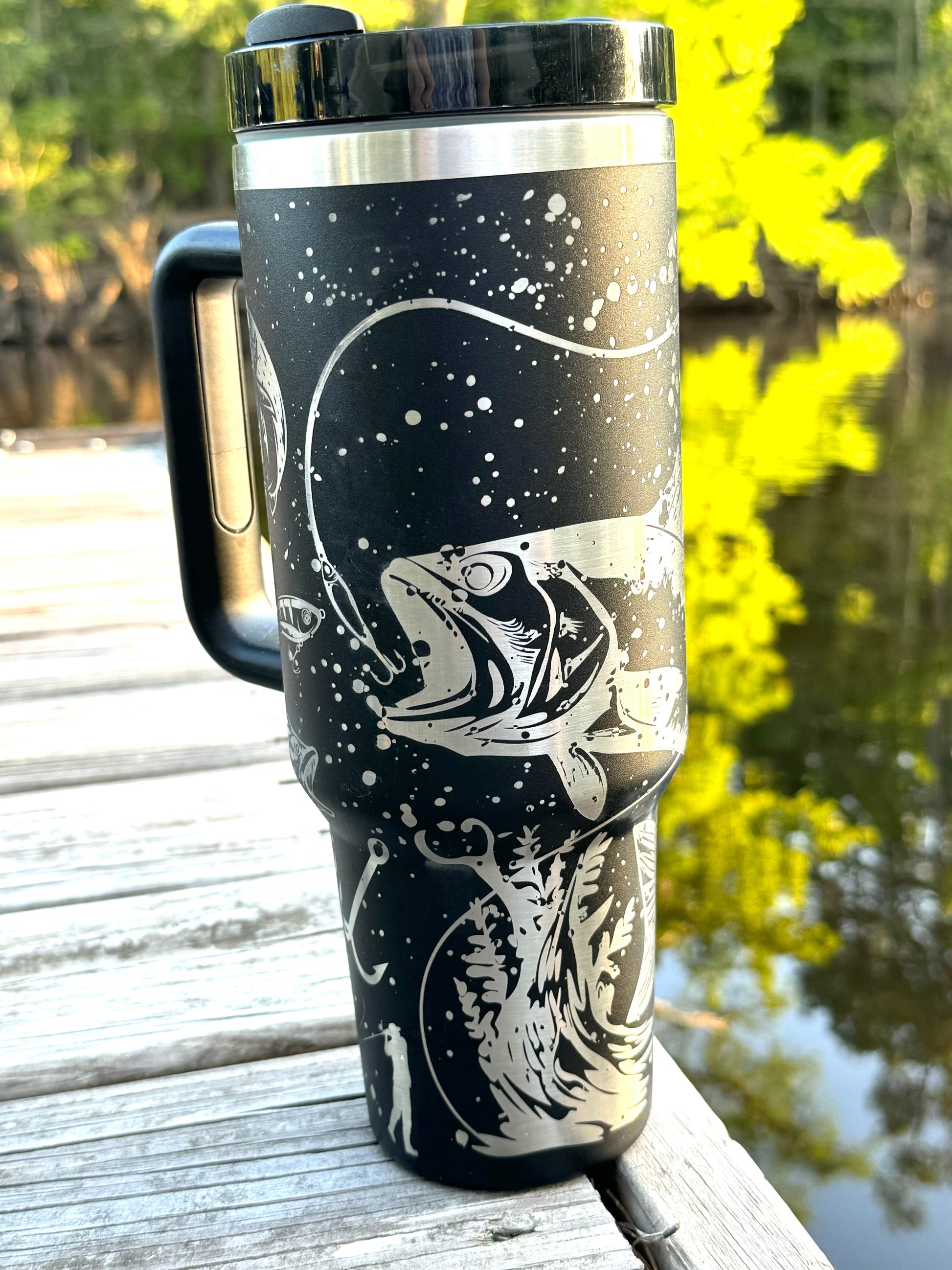 40 oz Stainless Steel Tumbler - Fishing Scene | Laser Engraved Wildlife Design | Hot & Cold Drink Insulation | Durable