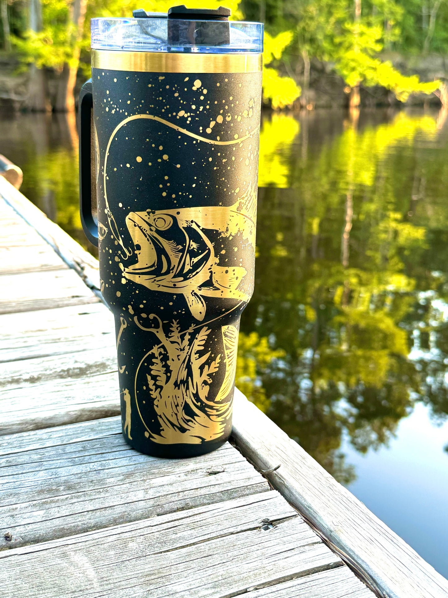 40 oz Stainless Steel Tumbler - Fishing Scene | Laser Engraved Wildlife Design | Hot & Cold Drink Insulation | Durable