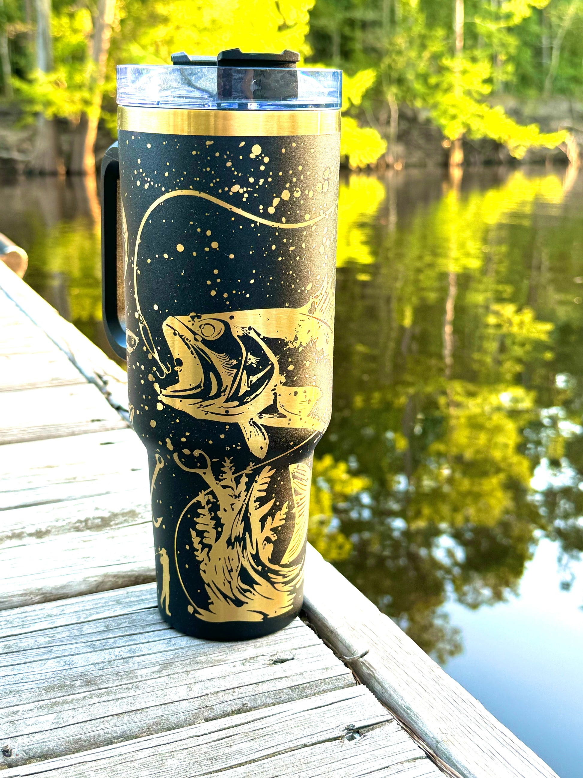 40 oz Stainless Steel Tumbler - Fishing Scene | Laser Engraved Wildlife Design | Hot & Cold Drink Insulation | Durable