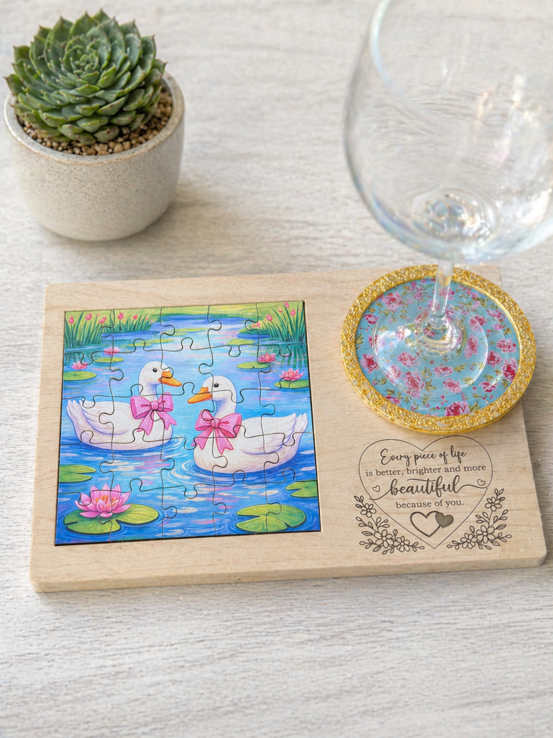 Mother’s Day Puzzle Coaster Card Gift | Engraved Wooden Keepsake Card with Floral Puzzle & Coaster | Unique Gift for Mom & Grandma or someone special