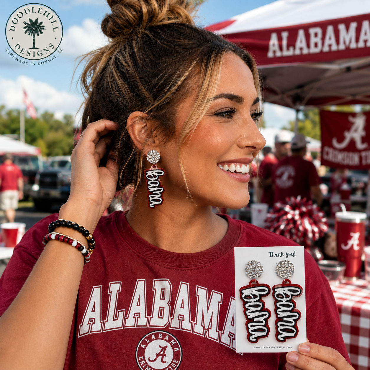Bama Script Earrings | 3D Printed Glitter Game Day Earrings | Handmade Lightweight Alabama Football Earrings