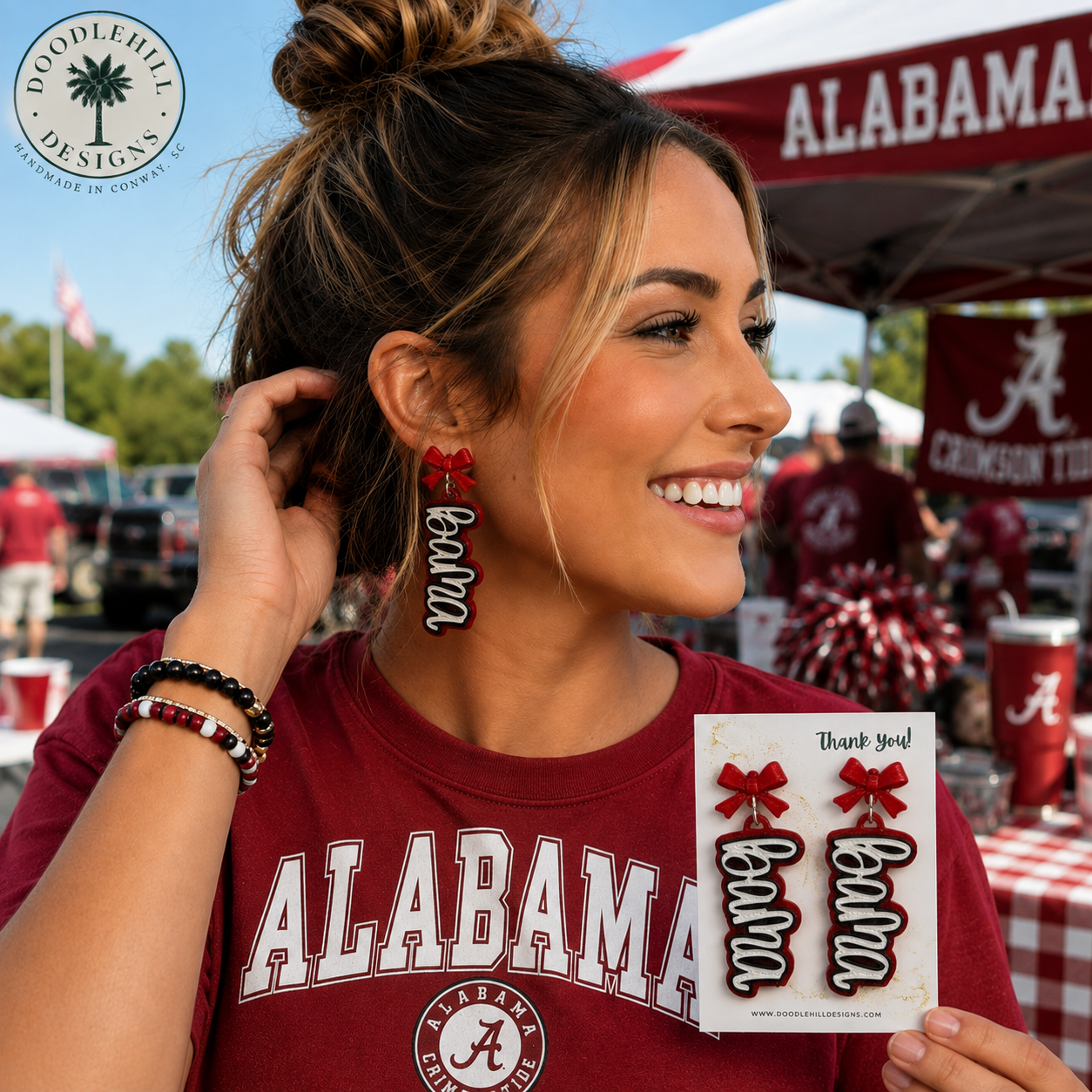 Bama Script Earrings | 3D Printed Glitter Game Day Earrings | Handmade Lightweight Alabama Football Earrings