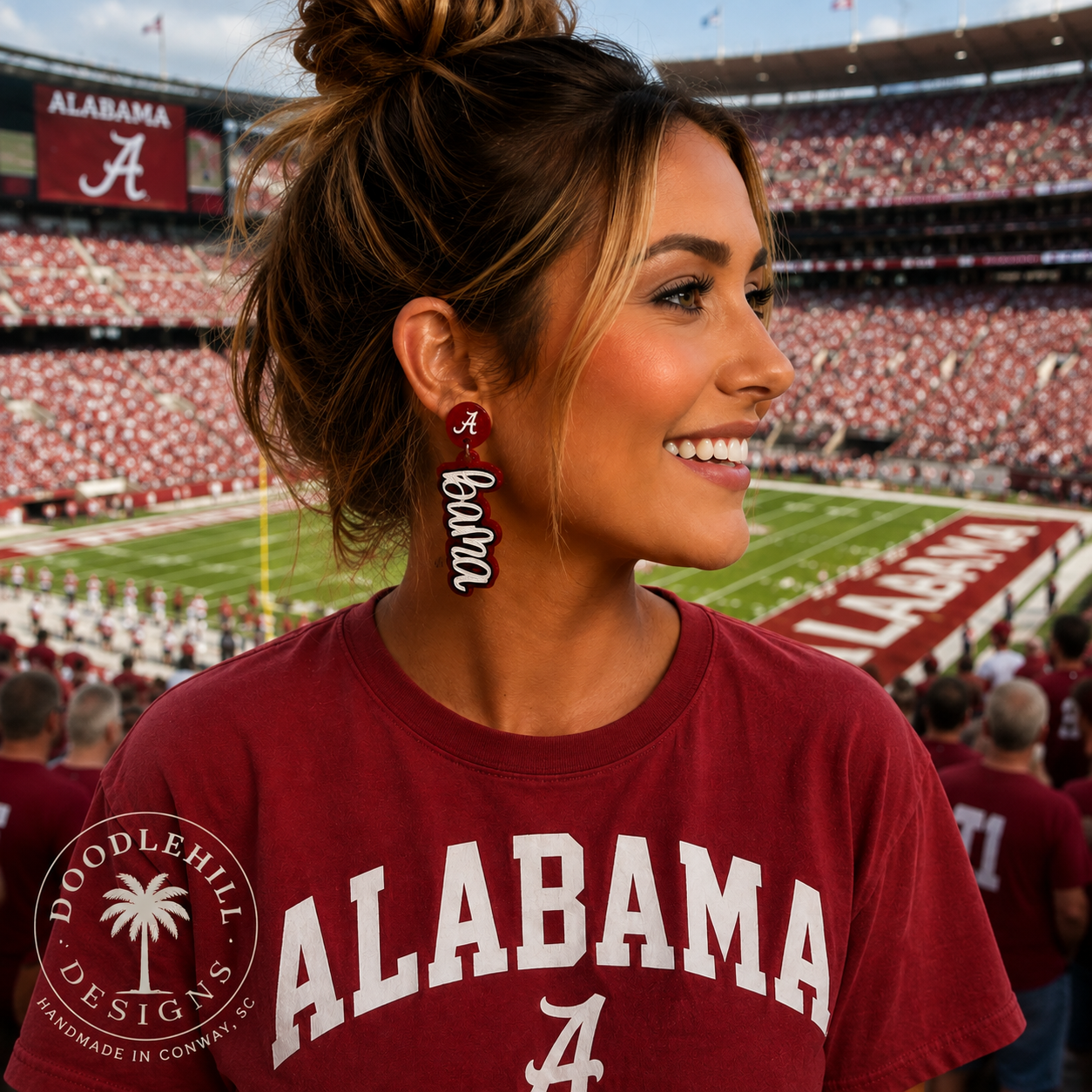Bama Script Earrings | 3D Printed Glitter Game Day Earrings | Handmade Lightweight Alabama Football Earrings