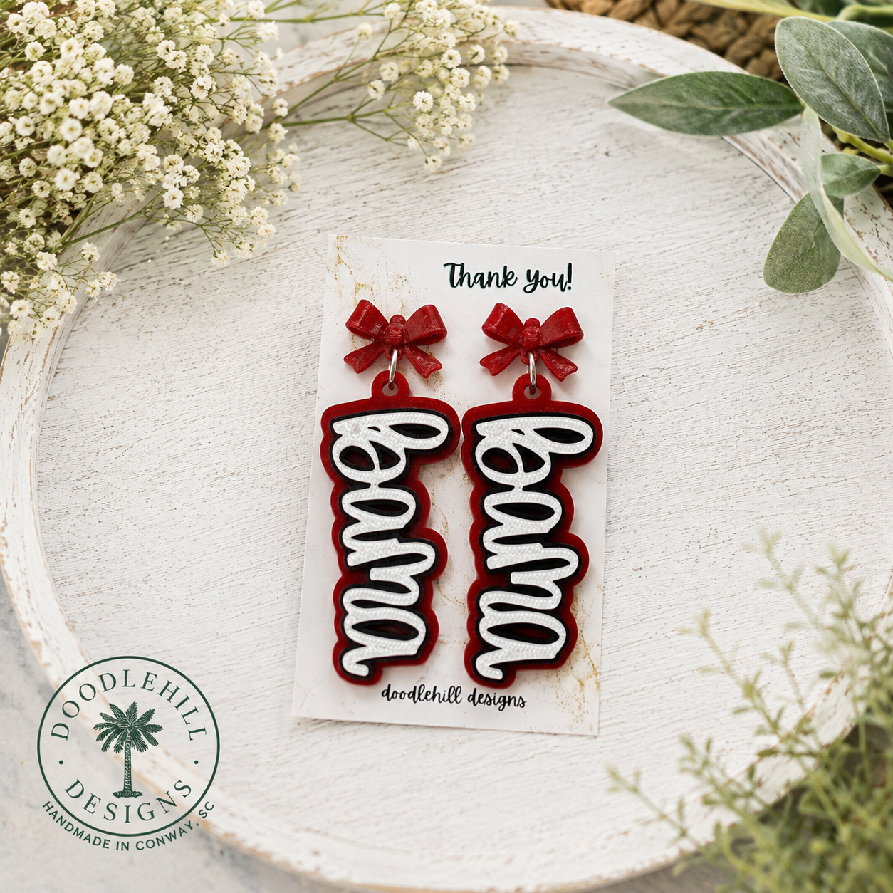 Bama Script Earrings | 3D Printed Glitter Game Day Earrings | Handmade Lightweight Alabama Football Earrings