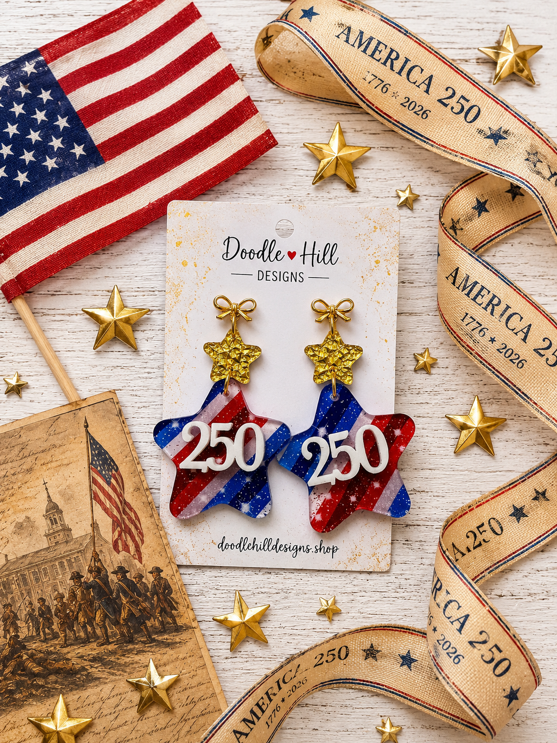 America 250 Commemorative Earrings | 250th Anniversary Patriotic Statement Earrings | Limited Edition 2026 Collection