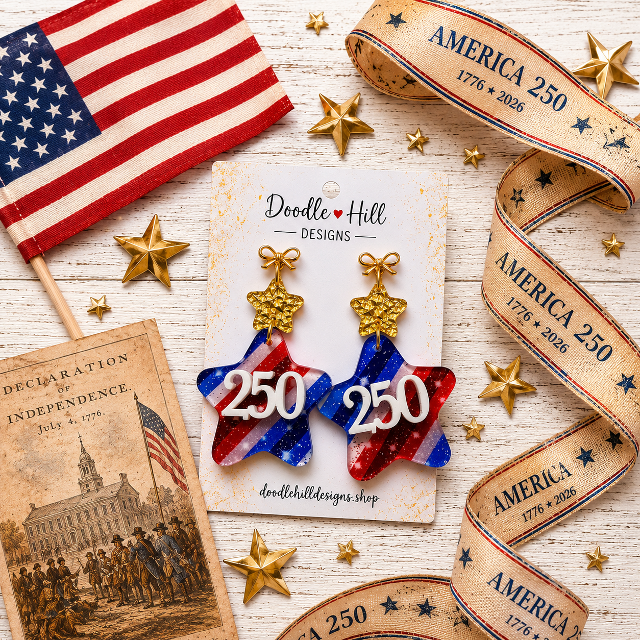 America 250 Commemorative Earrings | 250th Anniversary Patriotic Statement Earrings | Limited Edition 2026 Collection