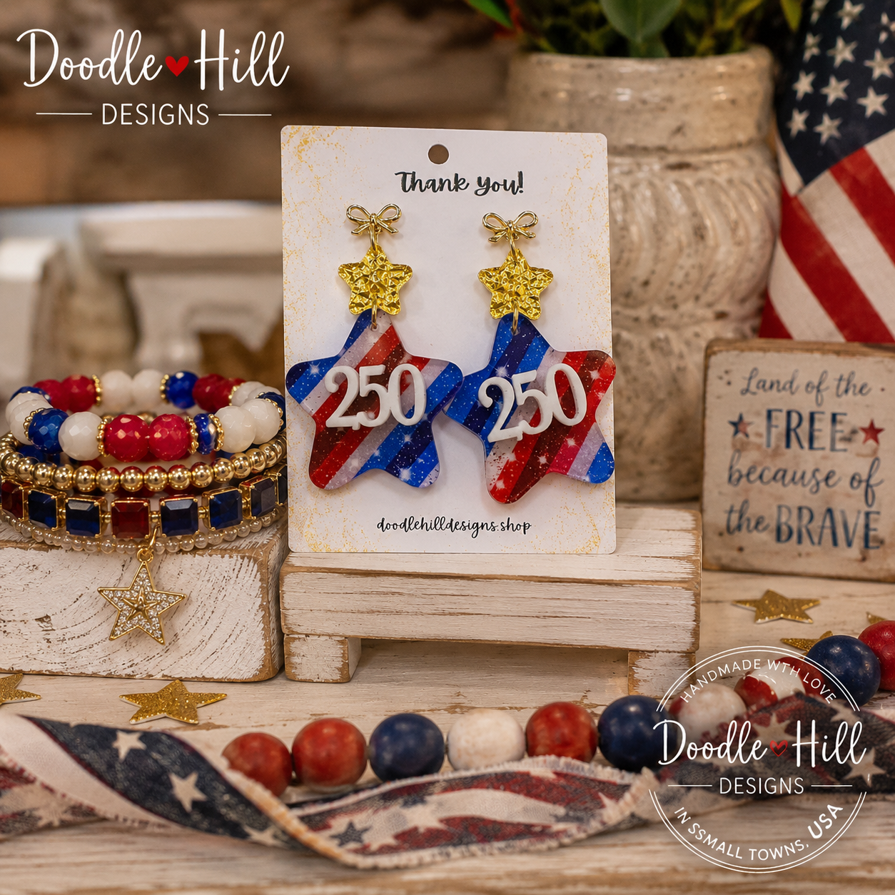 America 250 Commemorative Earrings | 250th Anniversary Patriotic Statement Earrings | Limited Edition 2026 Collection