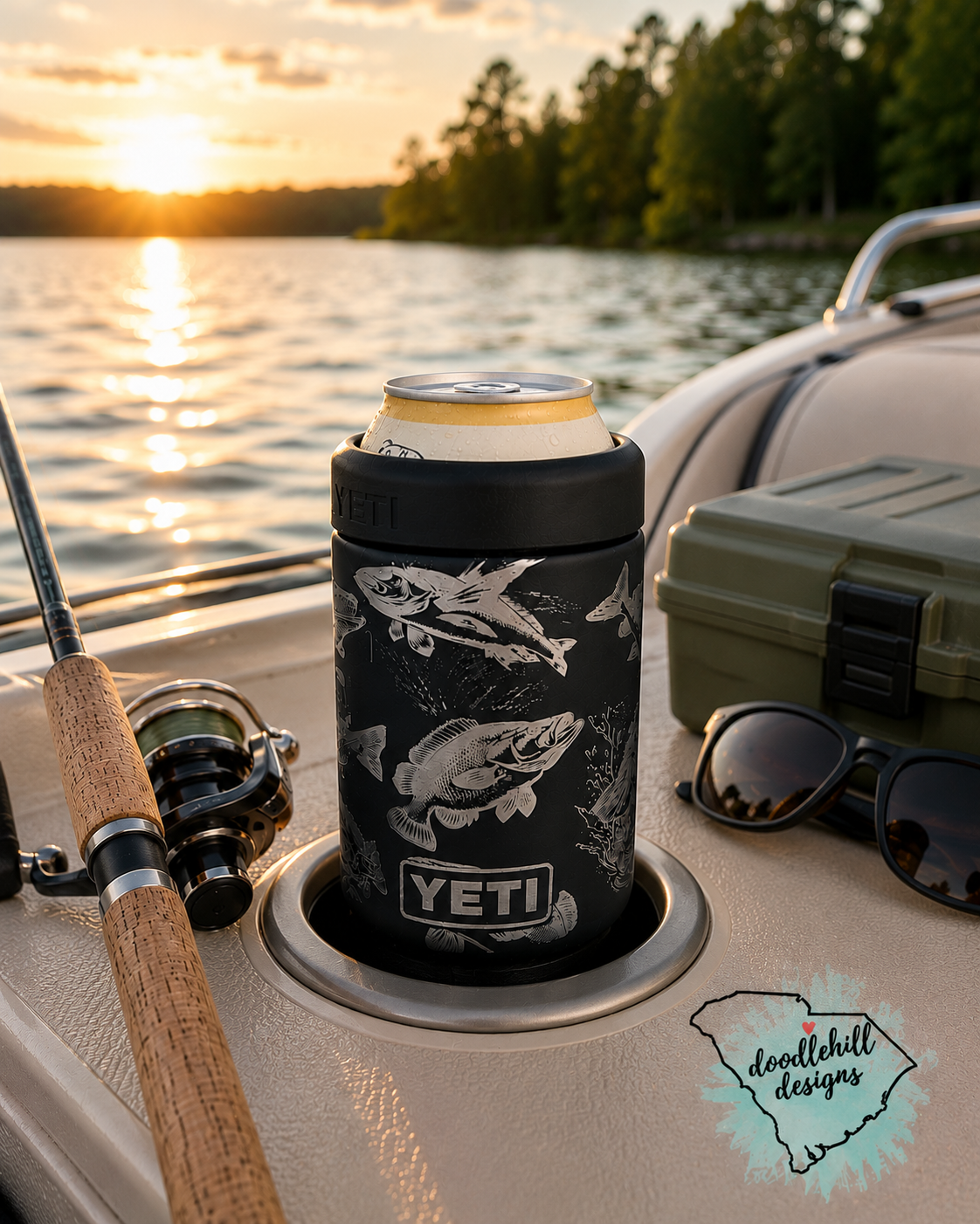 Fishing theme Yeti Colster | Laser Engraved Fish Koozie | Skinny Can Holder or 12 oz Can Cooler | Fisherman Gift | Lake Life Drink Holder