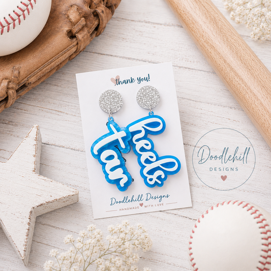 Tar Heel | Custom School Spirit Name Earrings | Personalized Game Day Earrings | Custom Team Color Acrylic Earrings | School Mascot Earrings | Lightweight Spirit Wear Earrings