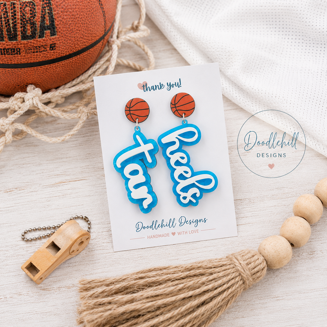 Tar Heel | Custom School Spirit Name Earrings | Personalized Game Day Earrings | Custom Team Color Acrylic Earrings | School Mascot Earrings | Lightweight Spirit Wear Earrings