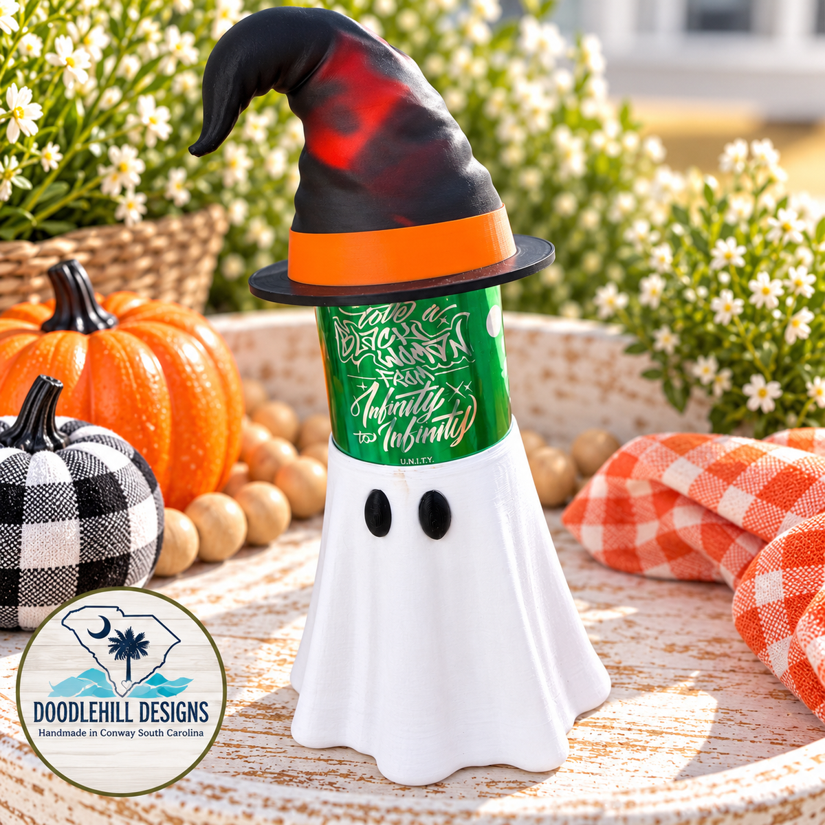 Boozie Ghost Can sleeve with Witch hat and can opener
