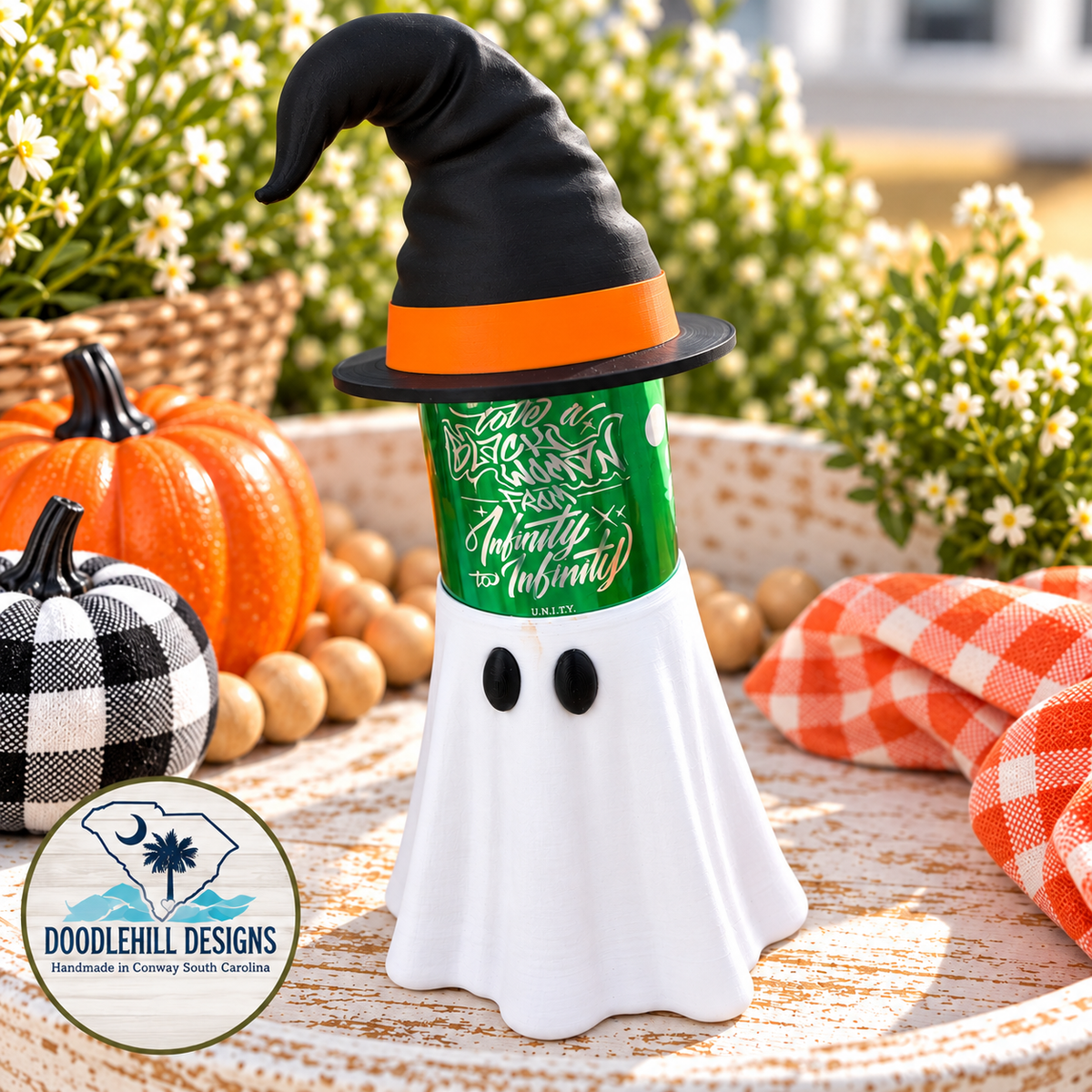 Boozie Ghost Can sleeve with Witch hat and can opener