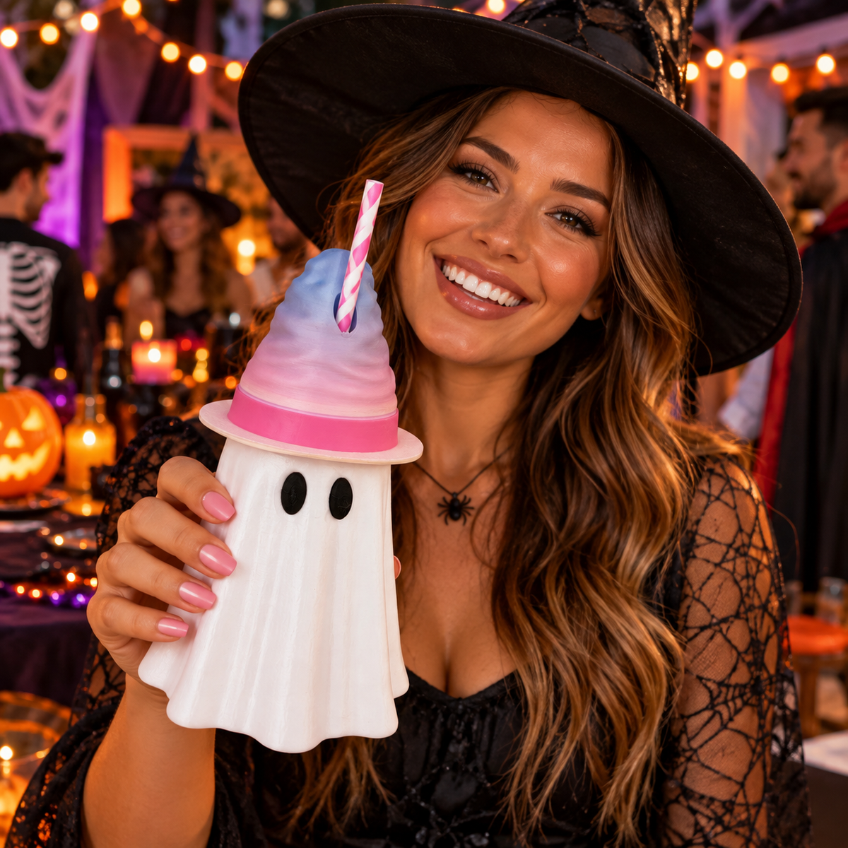 Boozie Ghost Can sleeve with Witch hat and can opener