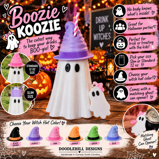 Boozie Ghost Can sleeve with Witch hat and can opener