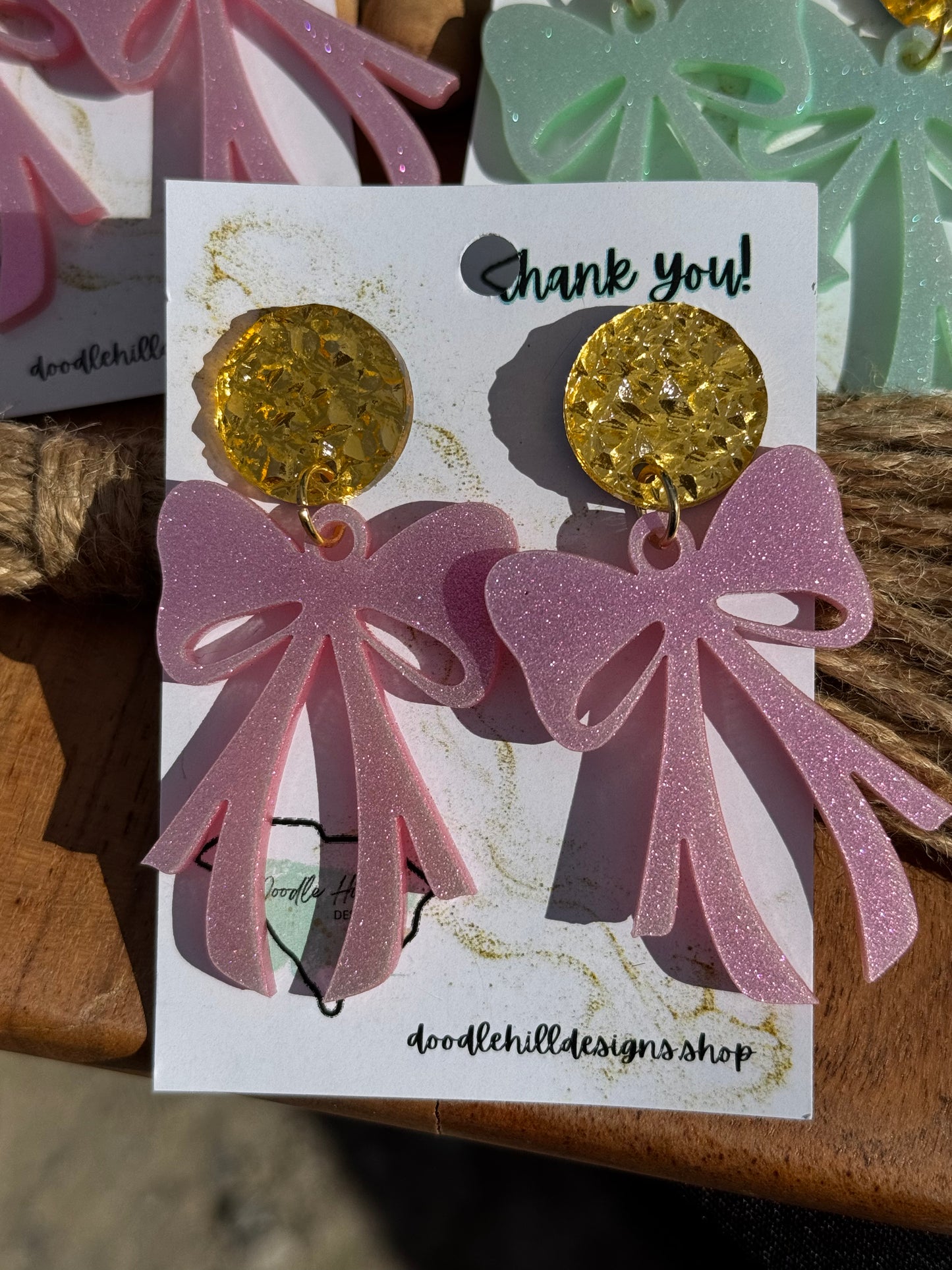 Shimmer Glitter Coquette Bow Earrings – Lightweight Acrylic Statement Jewelry with Gold  or silver Textured Post