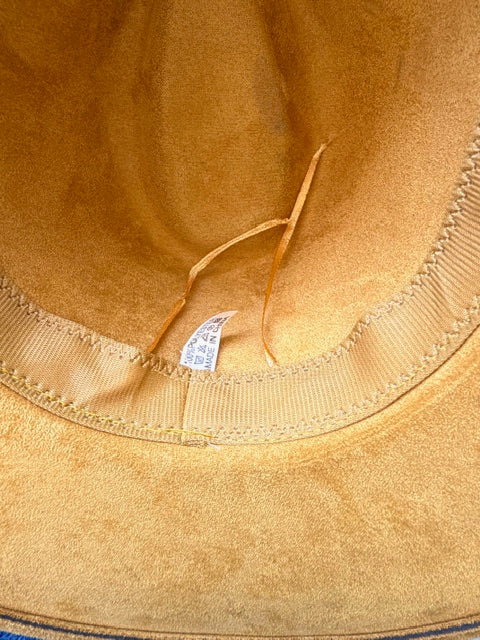 Mustard Suede Wide Brim Hat with Sunflower Design | Adjustable Western Hat | Boho Rancher Hat