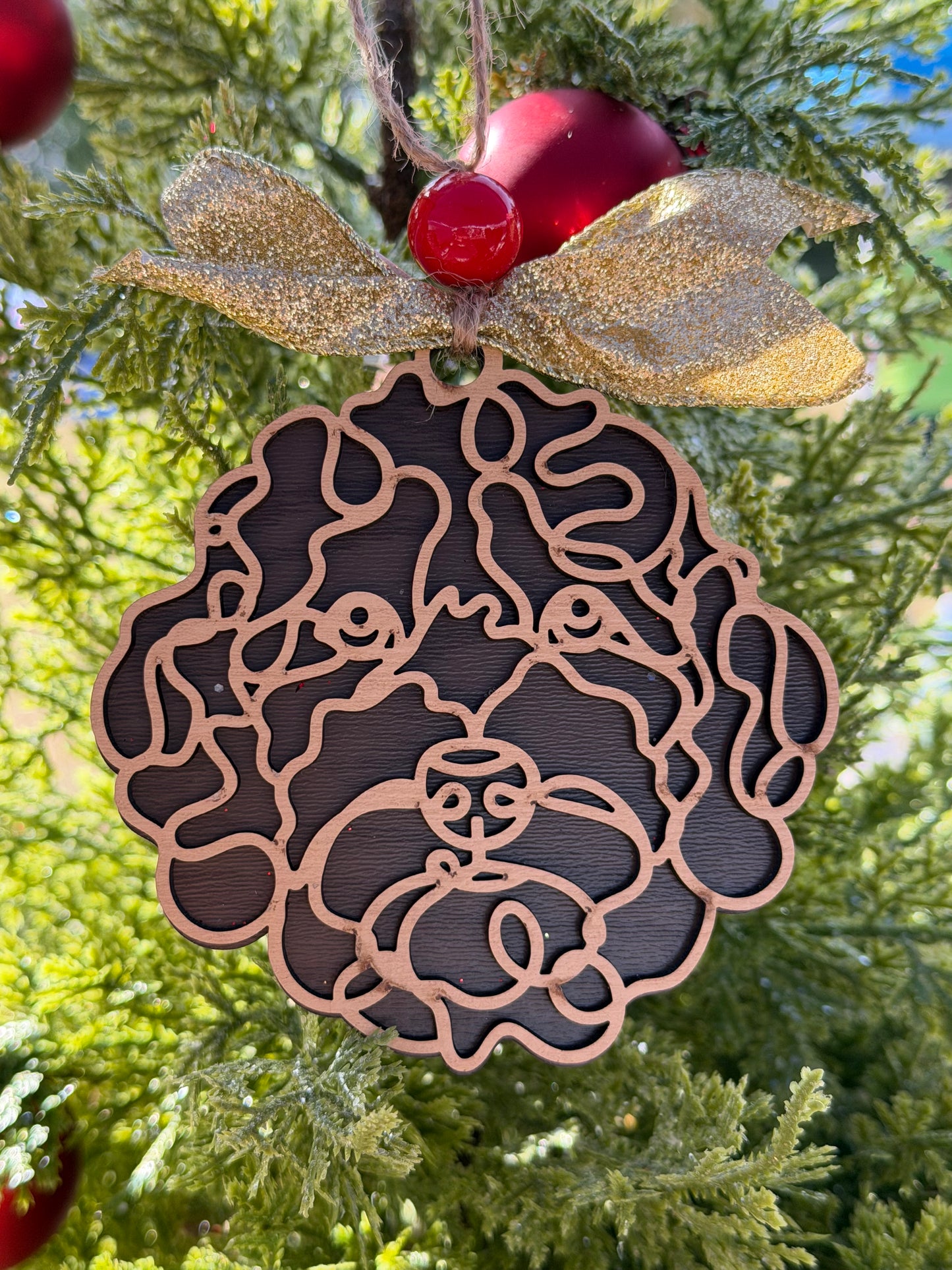 Personalized Golden Doodle Christmas Ornament – Double Layer Dog Ornament | Custom Dog Name Bone | Dog Lover Gift | Pet Memorial or Holiday Keepsake