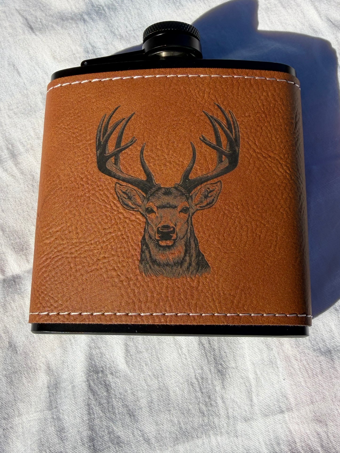 8oz Leatherette Wildlife Flask – Deer & Bass Engraved Flask | Hunting & Fishing Gifts | Outdoorsman Gift | Insulated Pocket Flask for Men