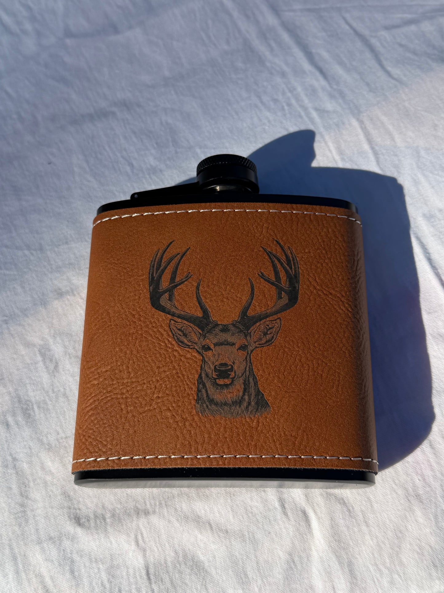 8oz Leatherette Wildlife Flask – Deer & Bass Engraved Flask | Hunting & Fishing Gifts | Outdoorsman Gift | Insulated Pocket Flask for Men