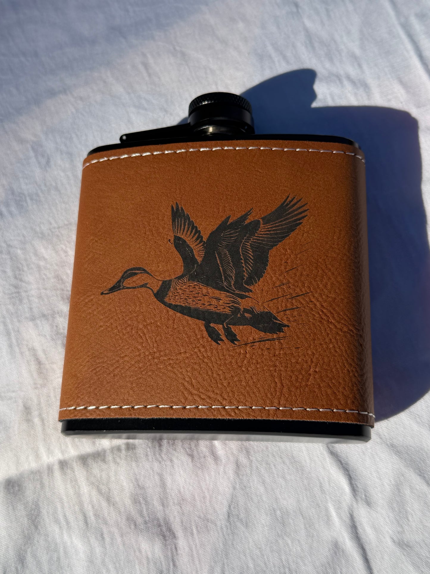 8oz Leatherette Wildlife Flask – Deer & Bass Engraved Flask | Hunting & Fishing Gifts | Outdoorsman Gift | Insulated Pocket Flask for Men