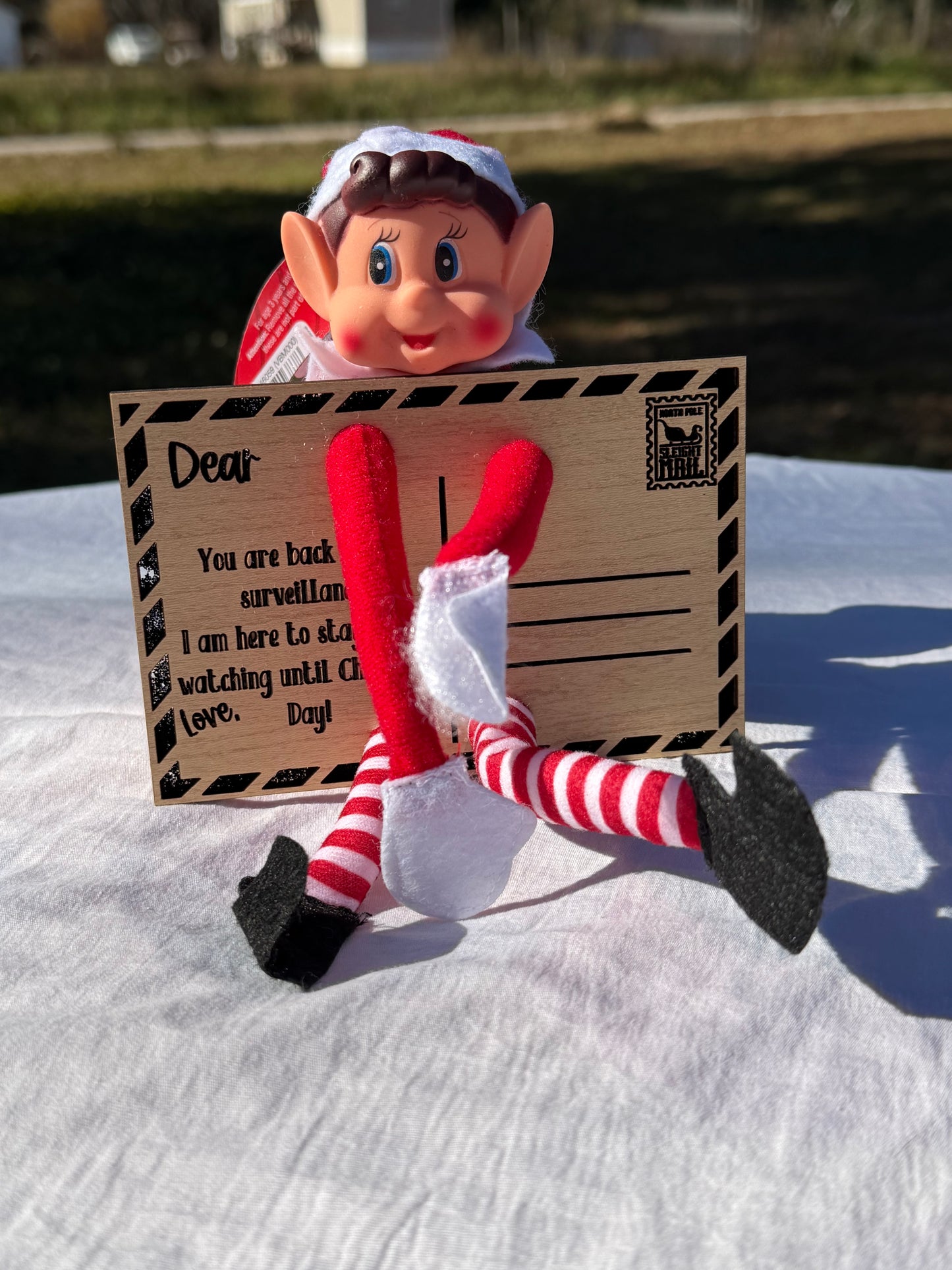 Wooden Elf Postcard Prop – First Night Elf Arrival Card | Elf Arms & Legs Postcard | Christmas Elf Tradition Accessory | Holiday Keepsake for Kids
