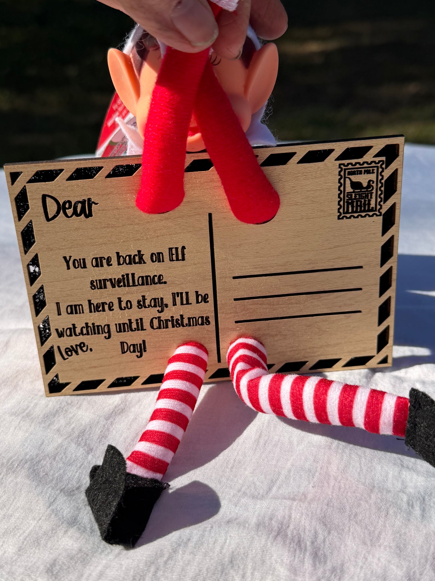 Wooden Elf Postcard Prop – First Night Elf Arrival Card | Elf Arms & Legs Postcard | Christmas Elf Tradition Accessory | Holiday Keepsake for Kids