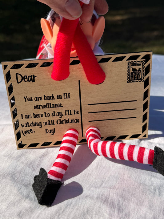 Wooden Elf Postcard Prop – First Night Elf Arrival Card | Elf Arms & Legs Postcard | Christmas Elf Tradition Accessory | Holiday Keepsake for Kids