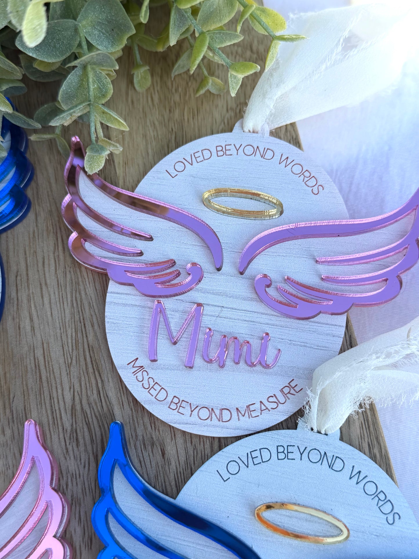Personalized Memorial Christmas Ornament – Double Layer Acrylic Angel Ornament | Remembrance Ornament for Loved Ones | Mirror Acrylic Light-Reflecting Keepsake