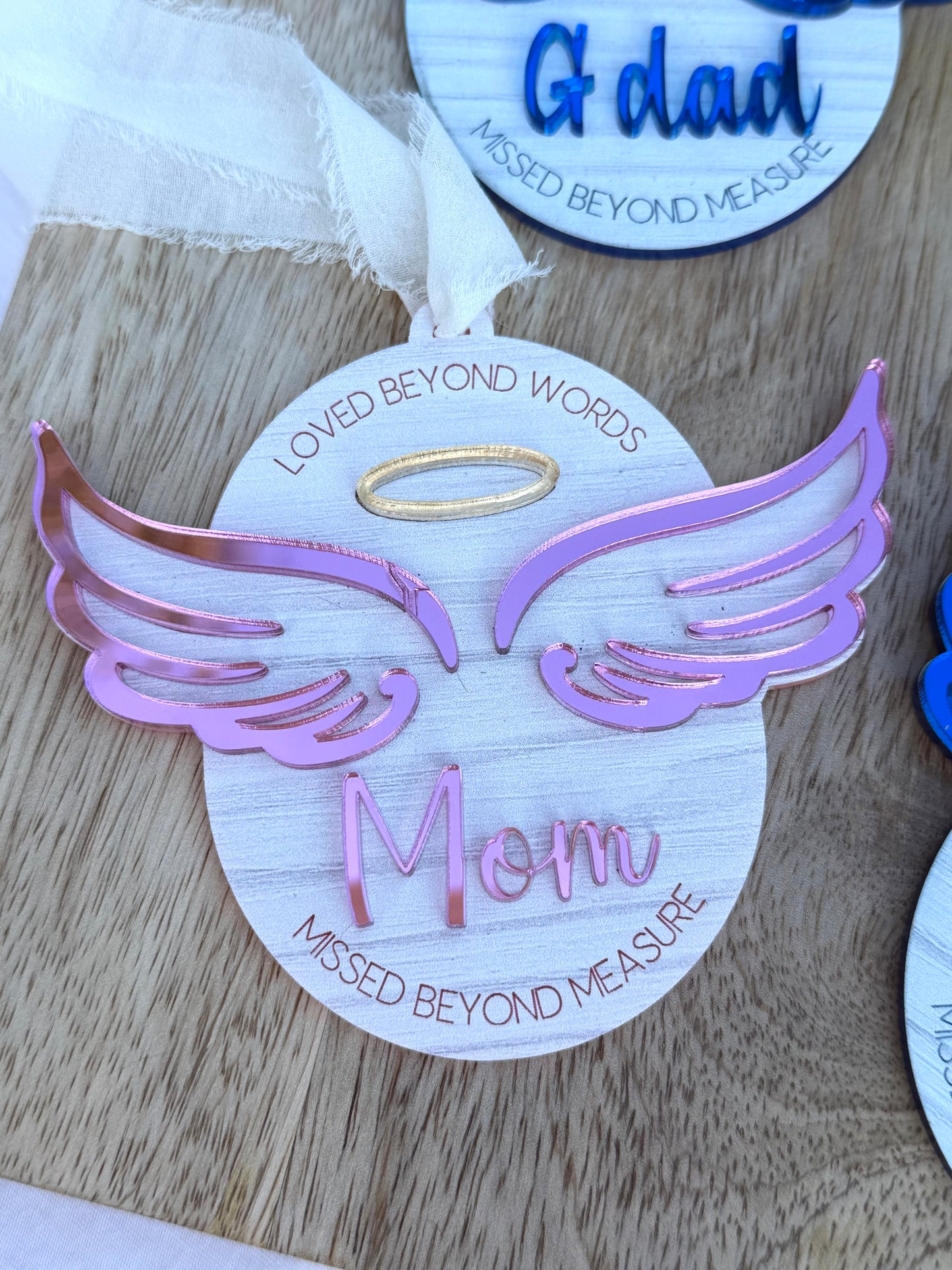 Personalized Memorial Christmas Ornament – Double Layer Acrylic Angel Ornament | Remembrance Ornament for Loved Ones | Mirror Acrylic Light-Reflecting Keepsake
