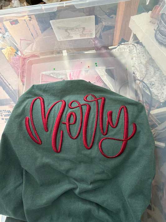 Merry T shirt puff embroidery
