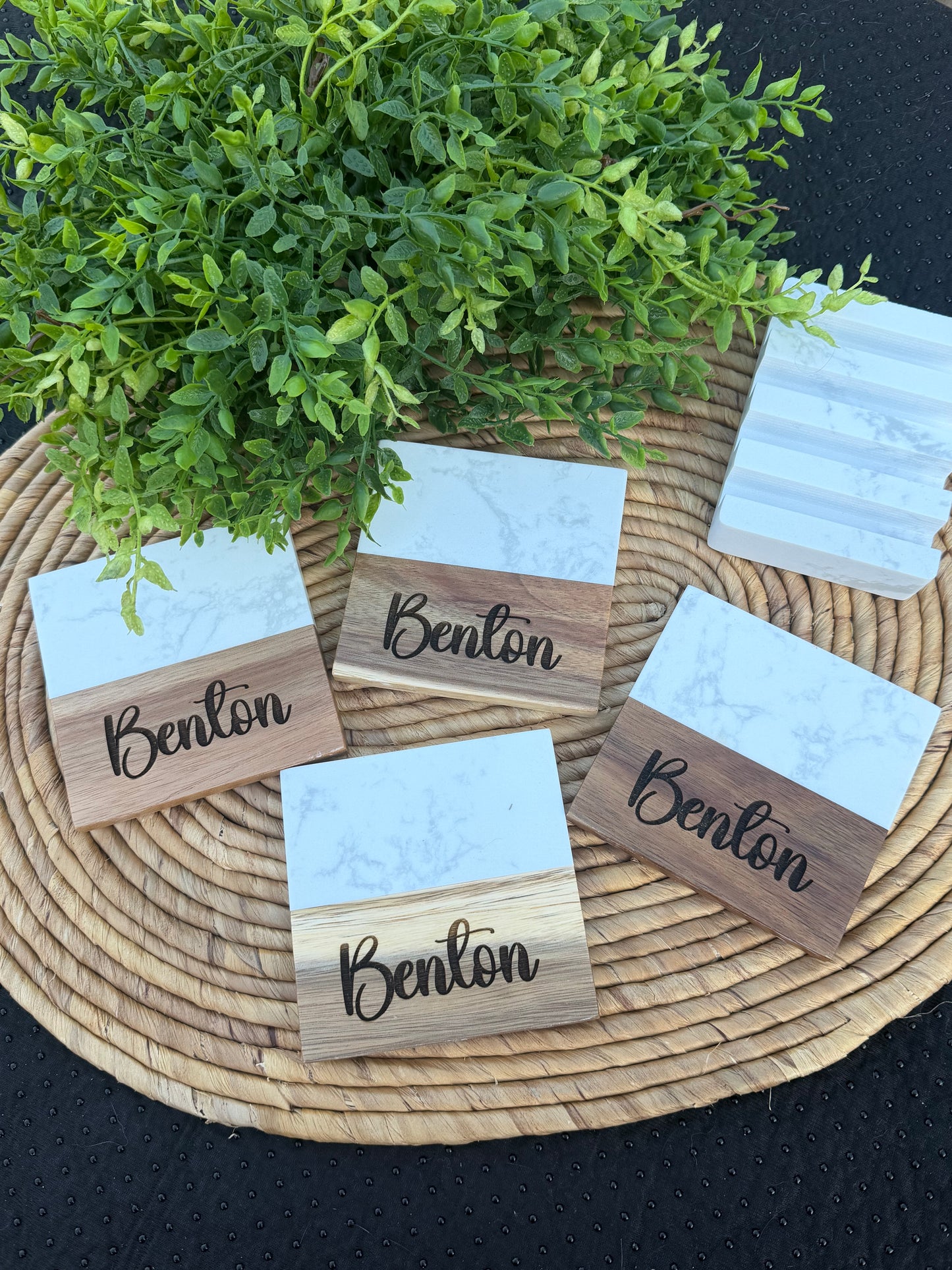 Custom Marble and Arcacia Wood Coasters