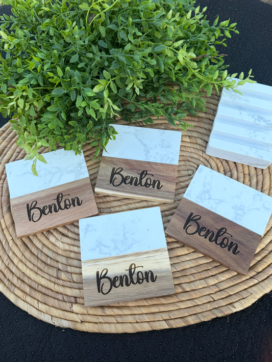 Custom Marble and Arcacia Wood Coasters
